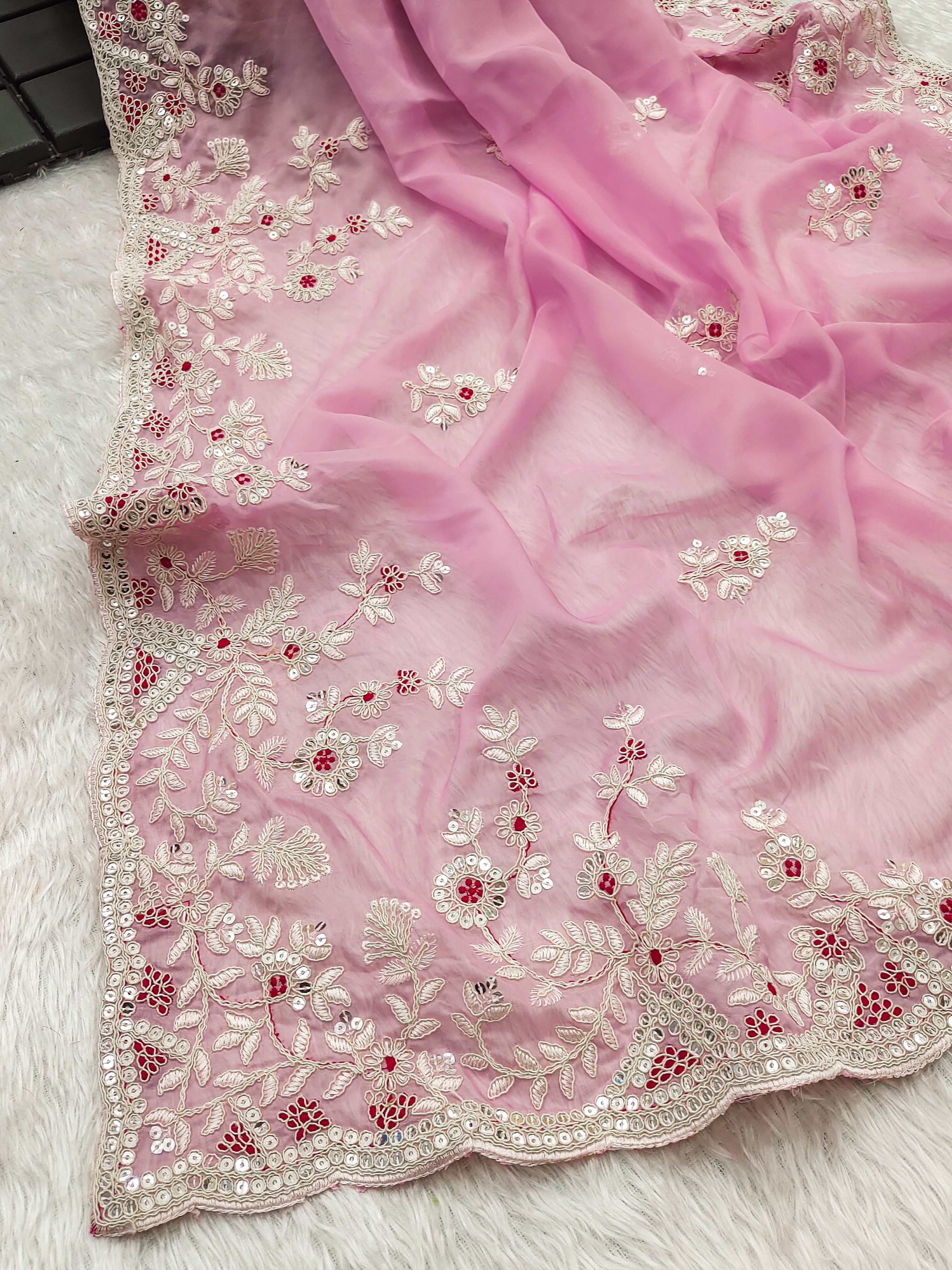 Designer Saree With Embroidery Multi Treads, Coding & Sequins Work