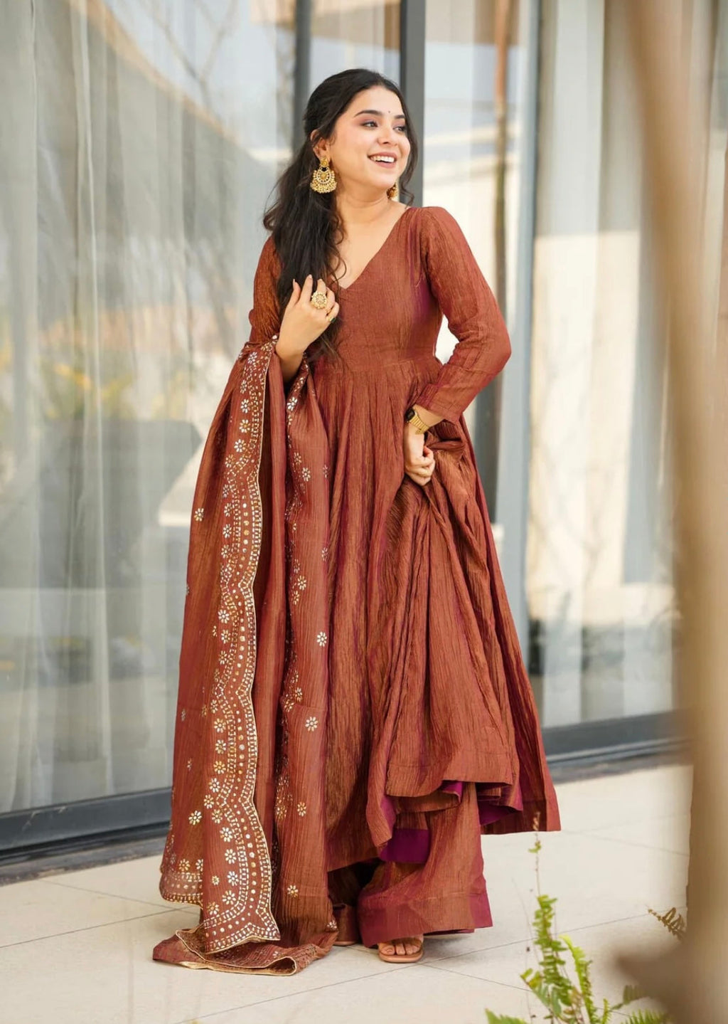 Designer Party Wear Look Gown-Dupatta With Heavy Embroidery Sequence Work