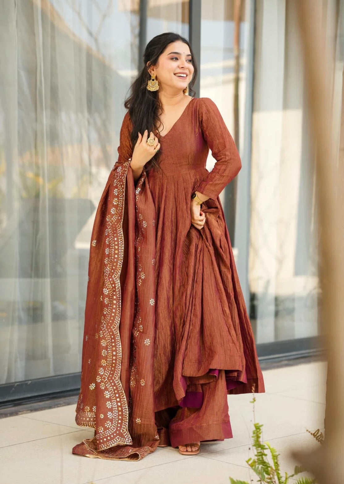 Designer Party Wear Look Gown-Dupatta With Heavy Embroidery Sequence Work
