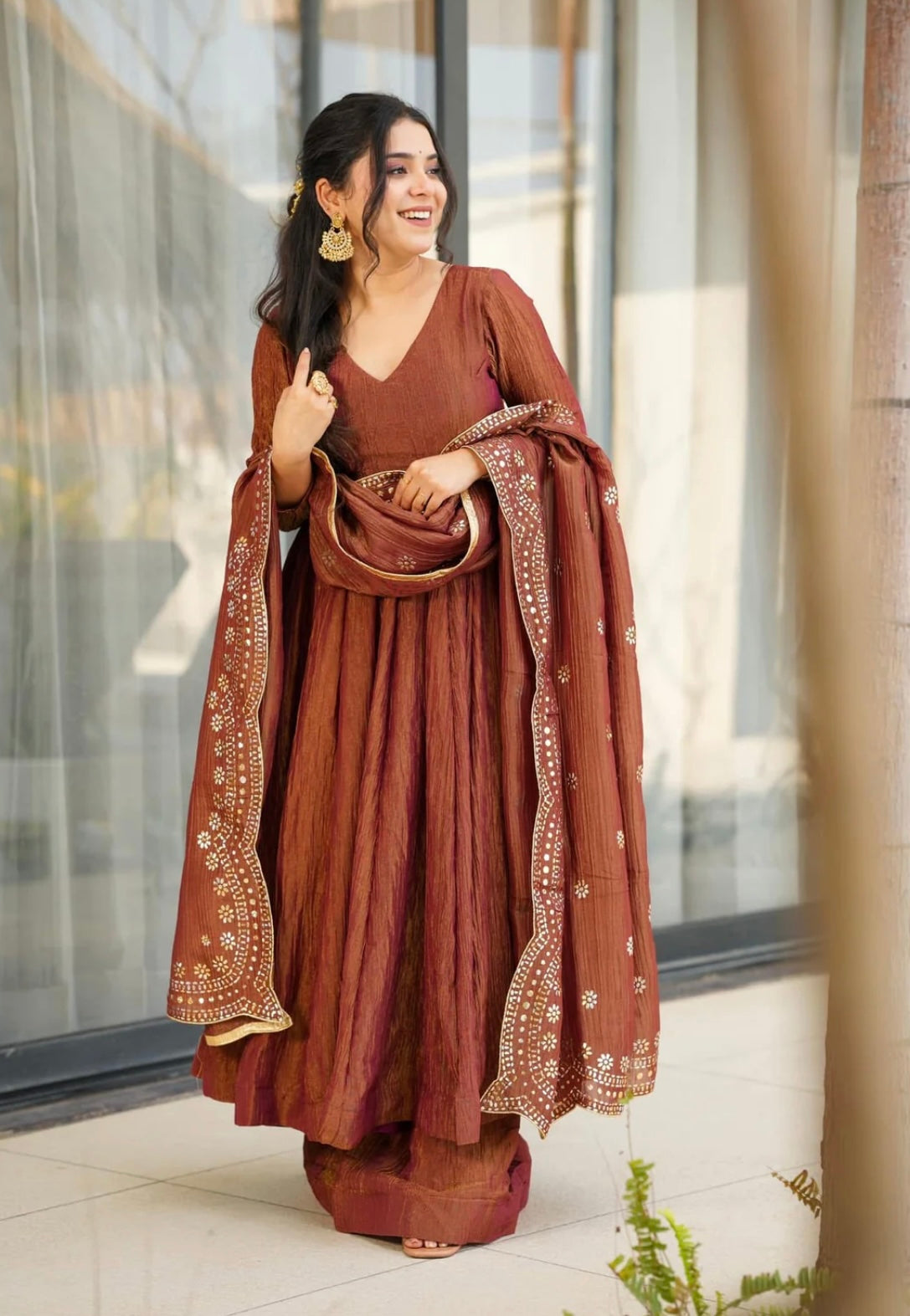 Designer Party Wear Look Gown-Dupatta With Heavy Embroidery Sequence Work