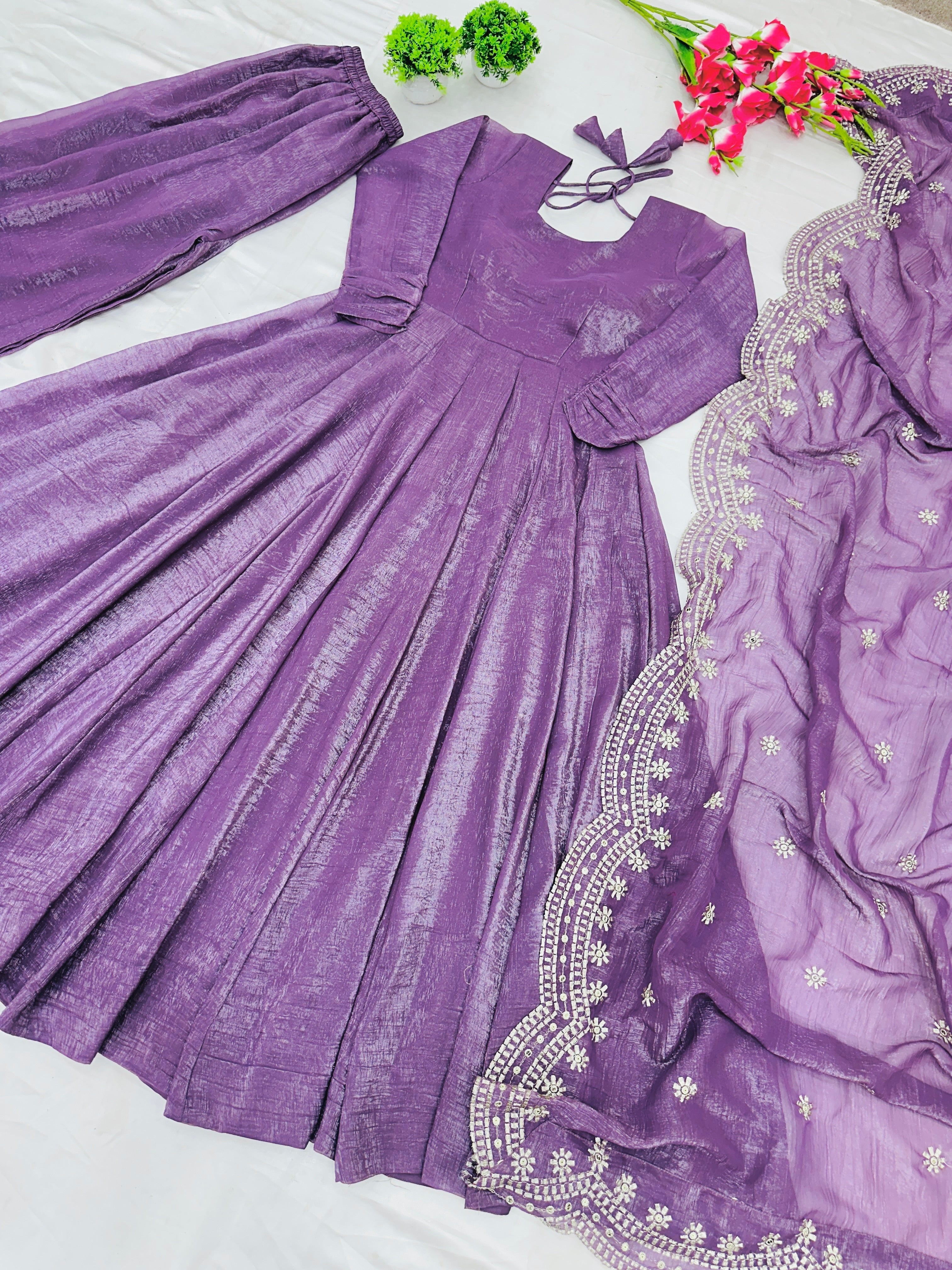 Designer Party Wear Look Gown-Dupatta With Heavy Embroidery Sequence Work