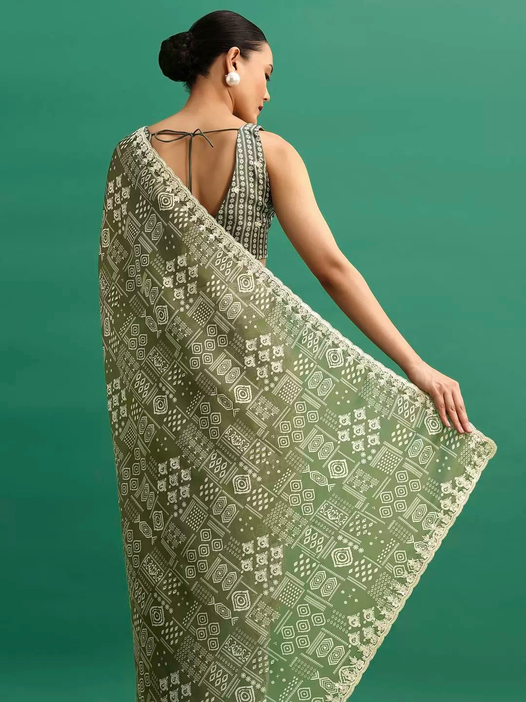 Party Wear Saree With Embroidery Codding & Sequins Work