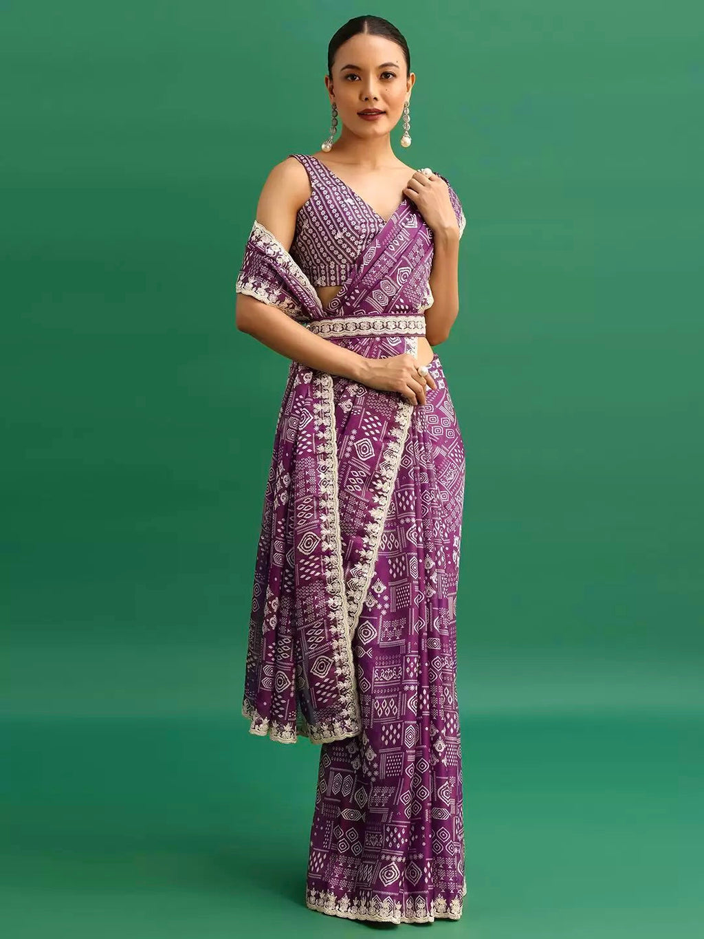 Party Wear Saree With Embroidery Codding & Sequins Work