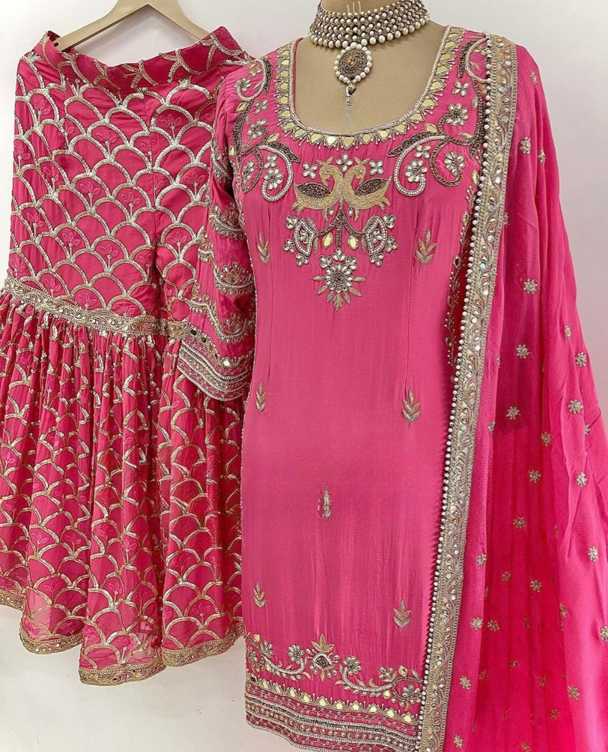 Beautiful Party Wear Look Top Sharara And Dupatta