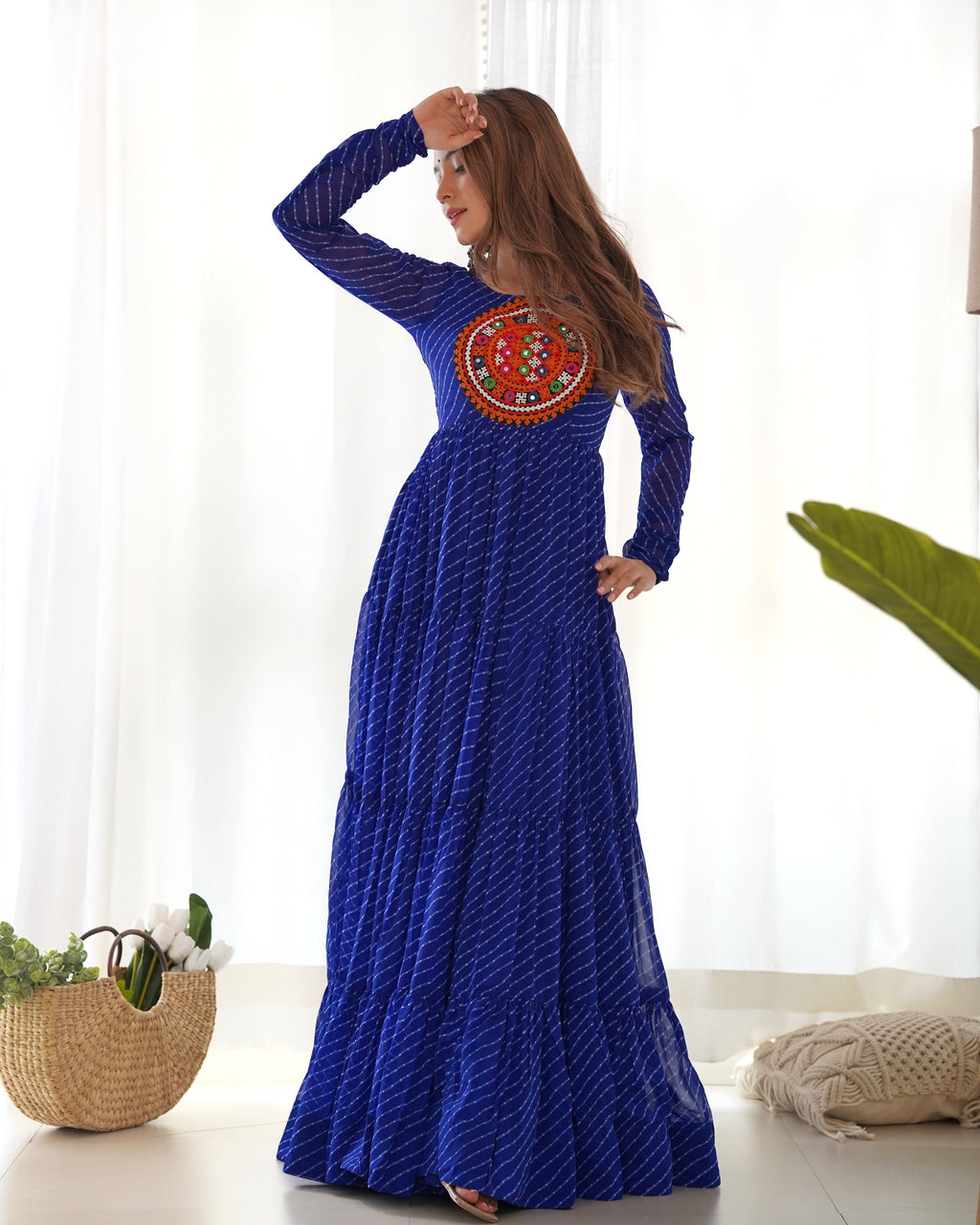 Beautiful Laheriya Print Anarkali Gown