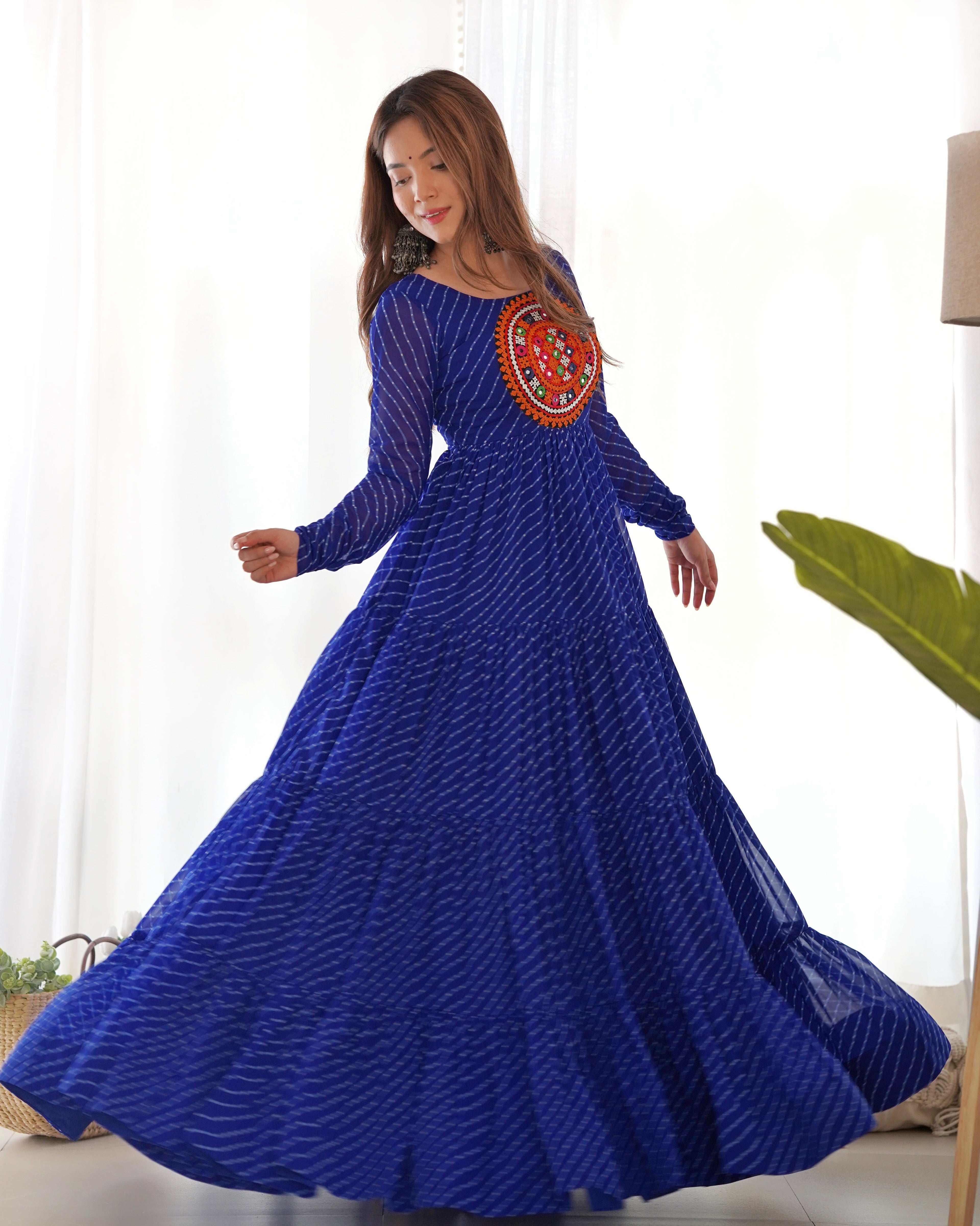 Beautiful Laheriya Print Anarkali Gown