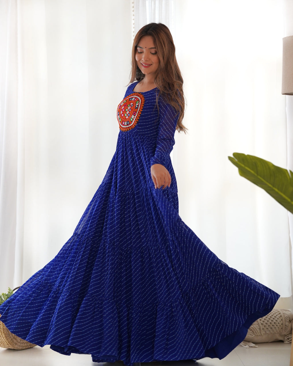 Beautiful Laheriya Print Anarkali Gown