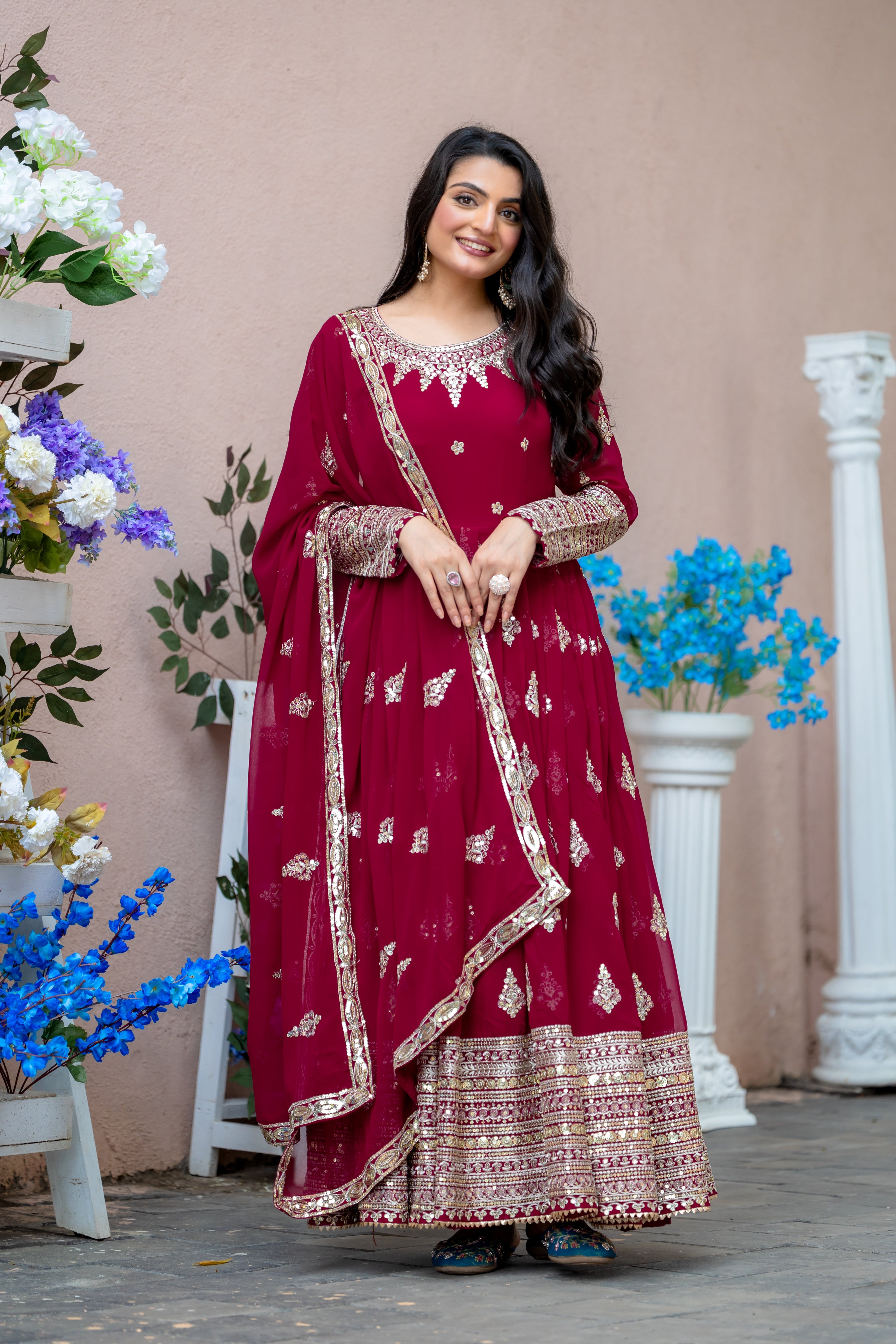 Designer Party Wear Look Full Heavy Embroidery Sequence Work Gown With Dupatta