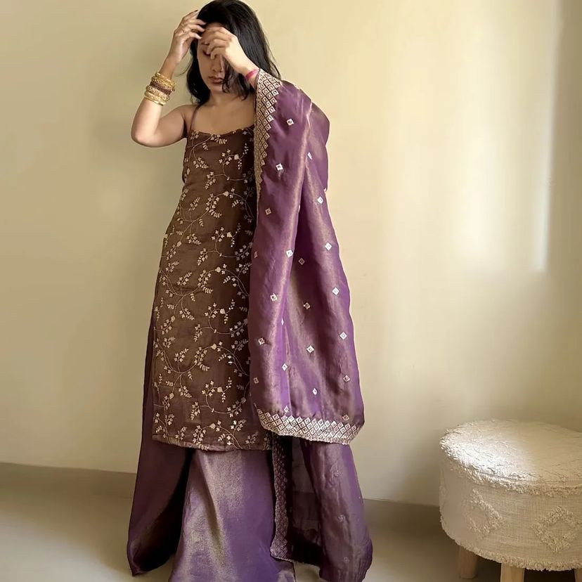 Beautiful Top Pent And Dupatta With Embroidery Sequence Work