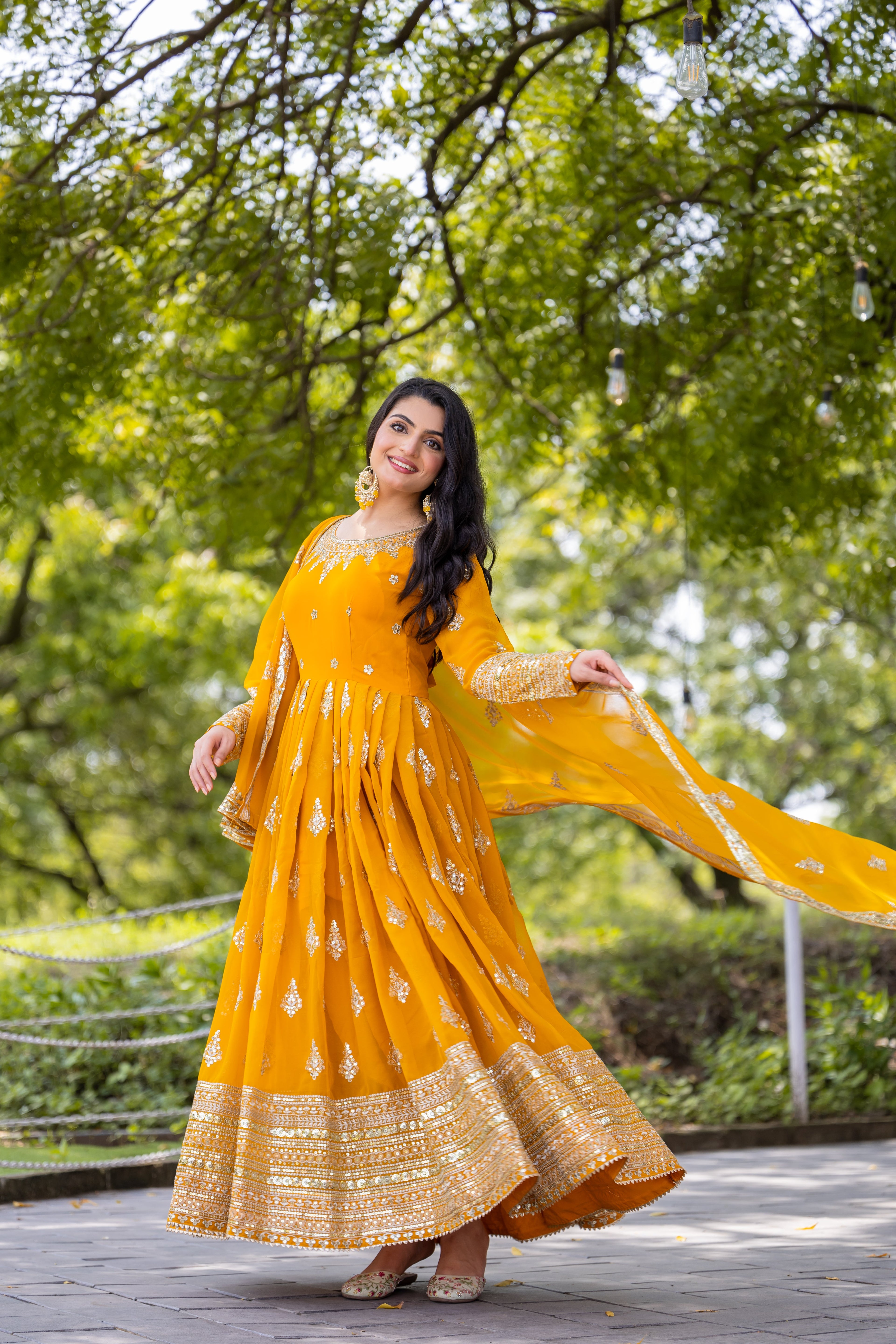Designer Party Wear Look Full Heavy Embroidery Sequence Work Gown With Dupatta