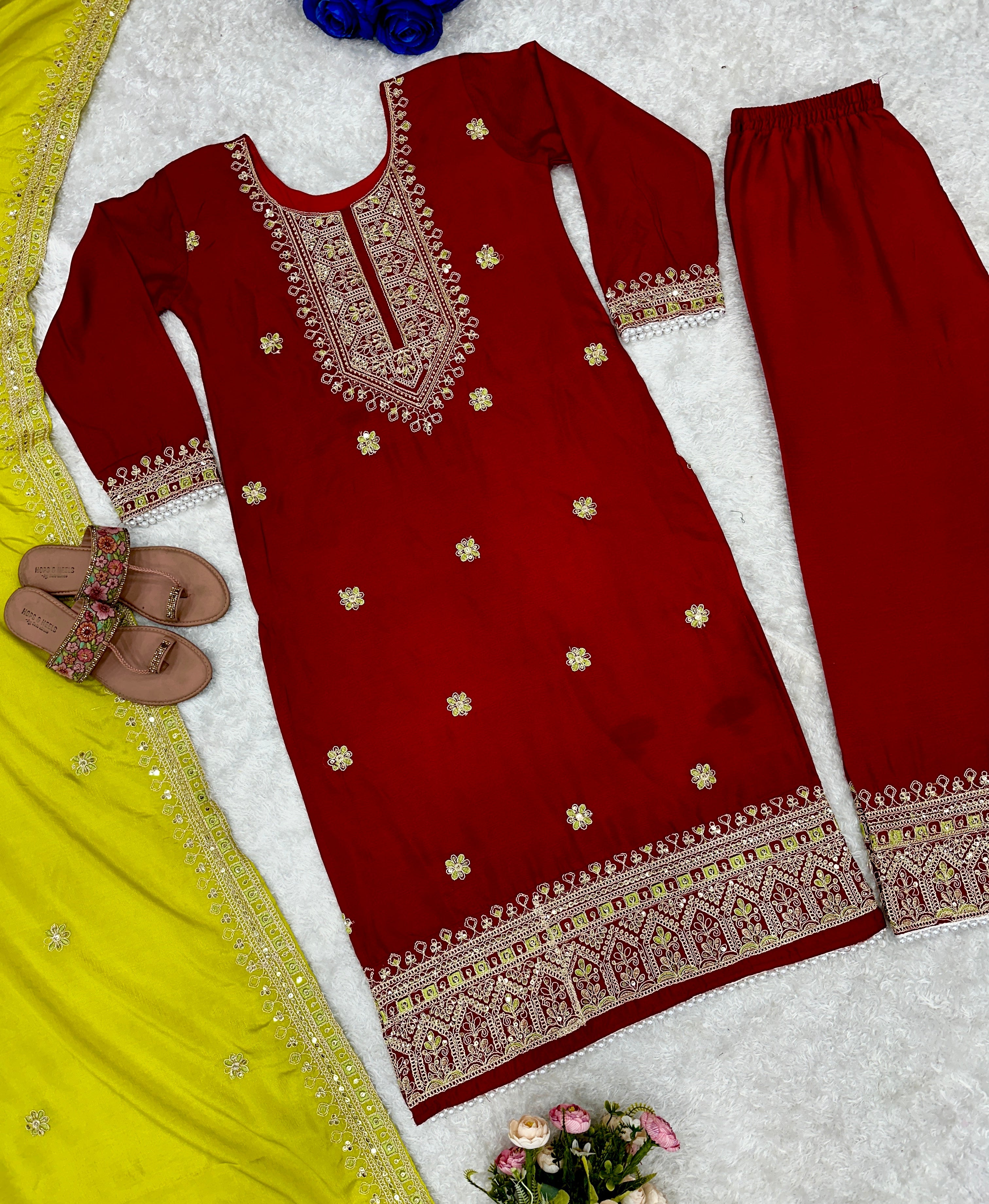 Beautiful Party Wear Top With Pent And Fancy Dupatta