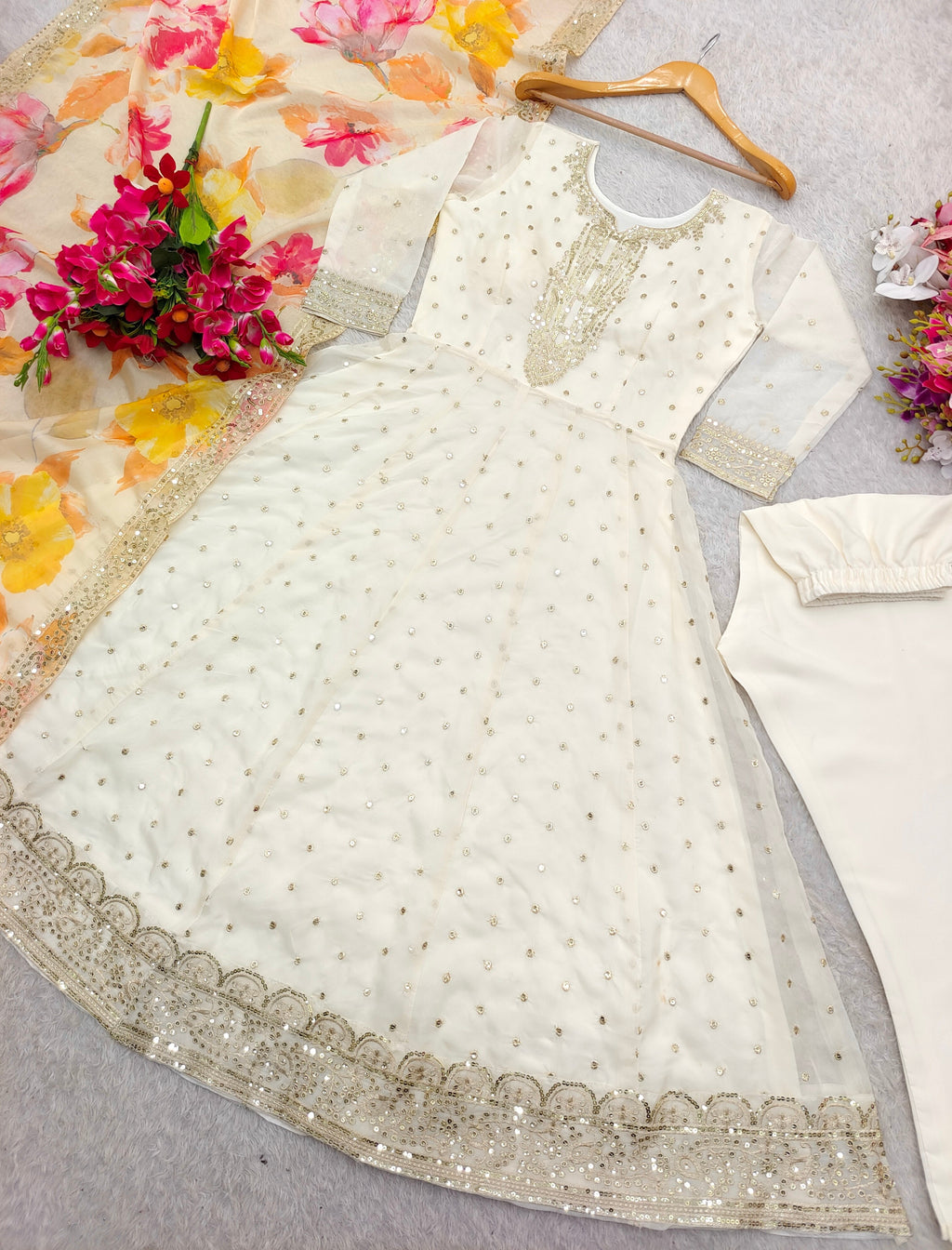 Party Wear Beautiful Organza Anarkali Gown Pent And Dupatta