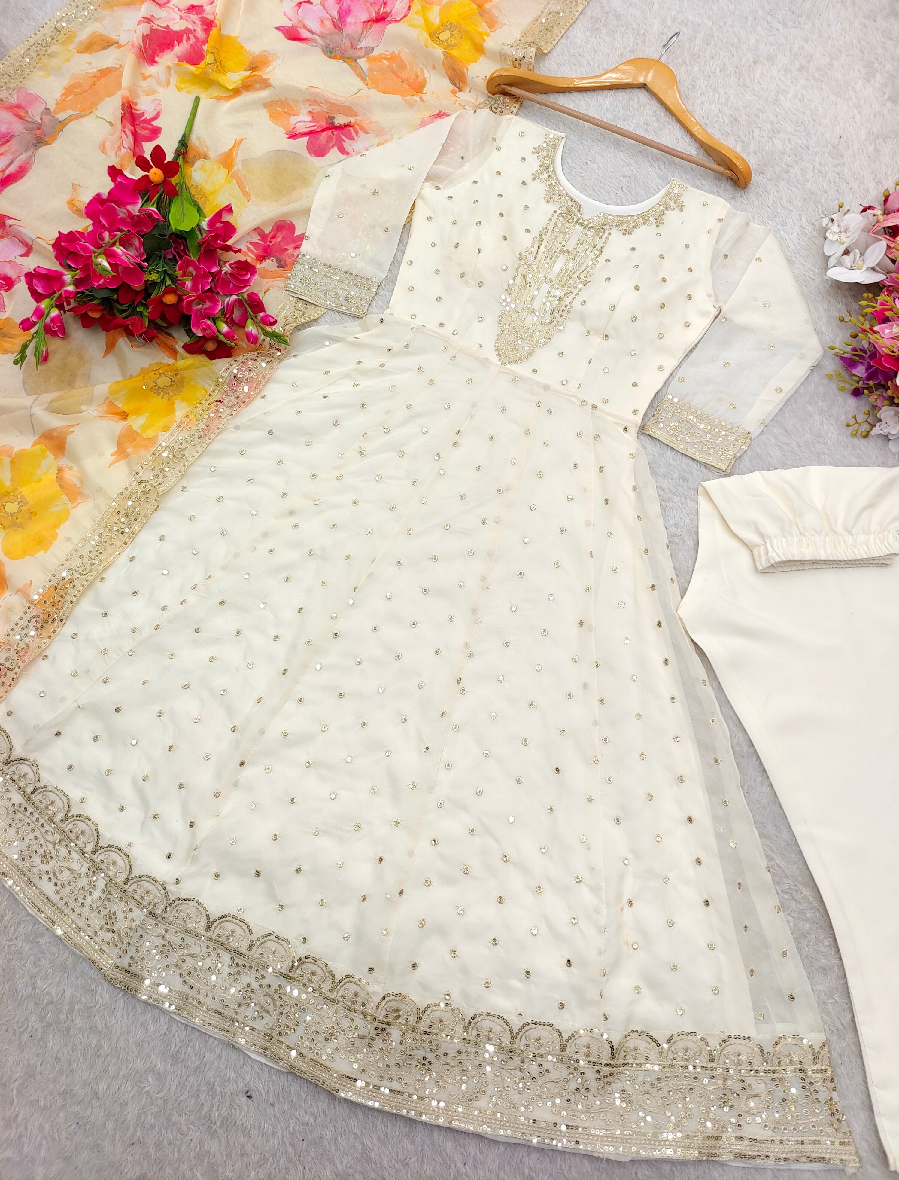 Party Wear Beautiful Organza Anarkali Gown Pent And Dupatta