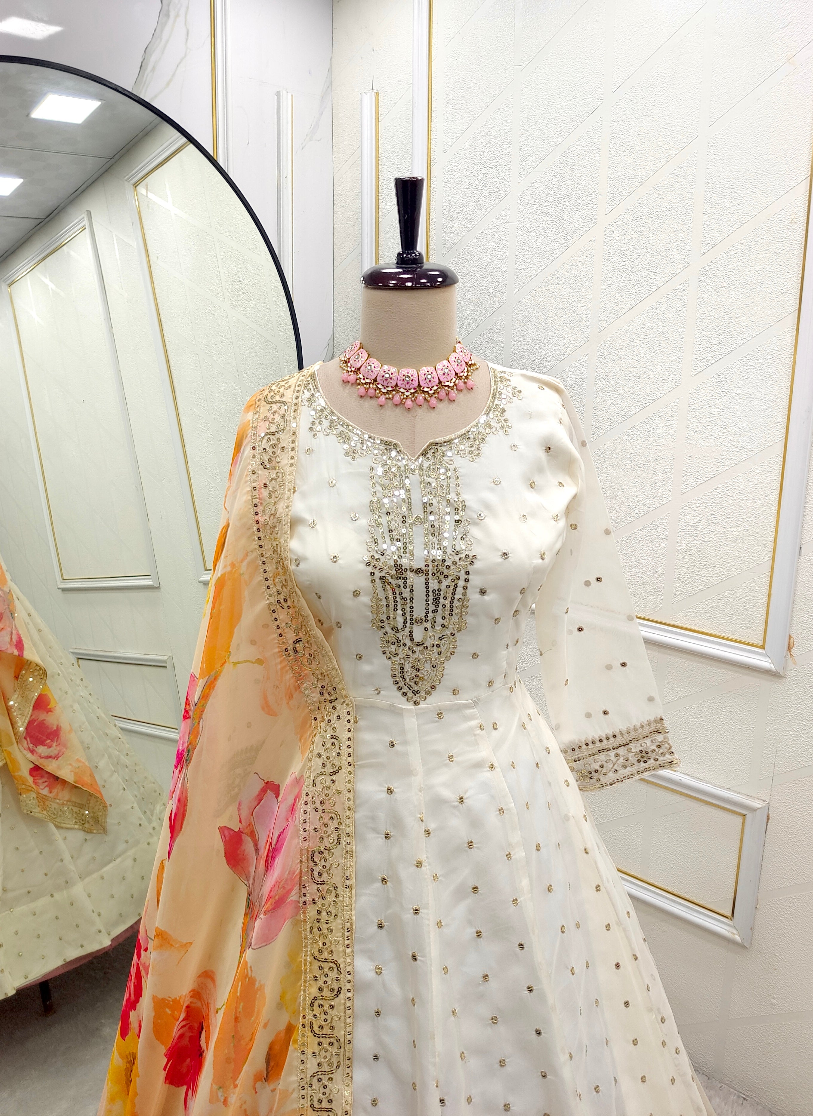 Party Wear Beautiful Organza Anarkali Gown Pent And Dupatta