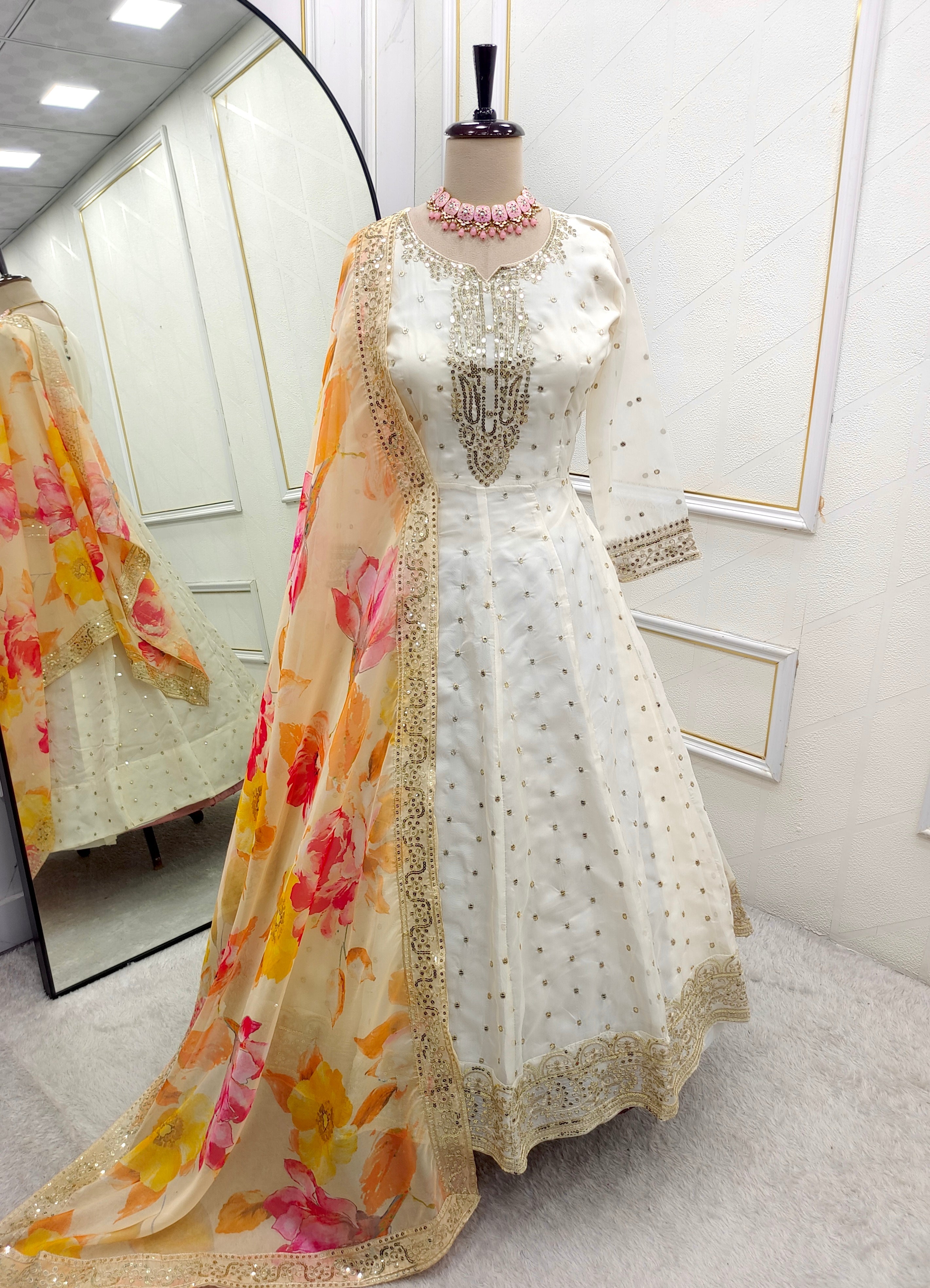 Party Wear Beautiful Organza Anarkali Gown Pent And Dupatta