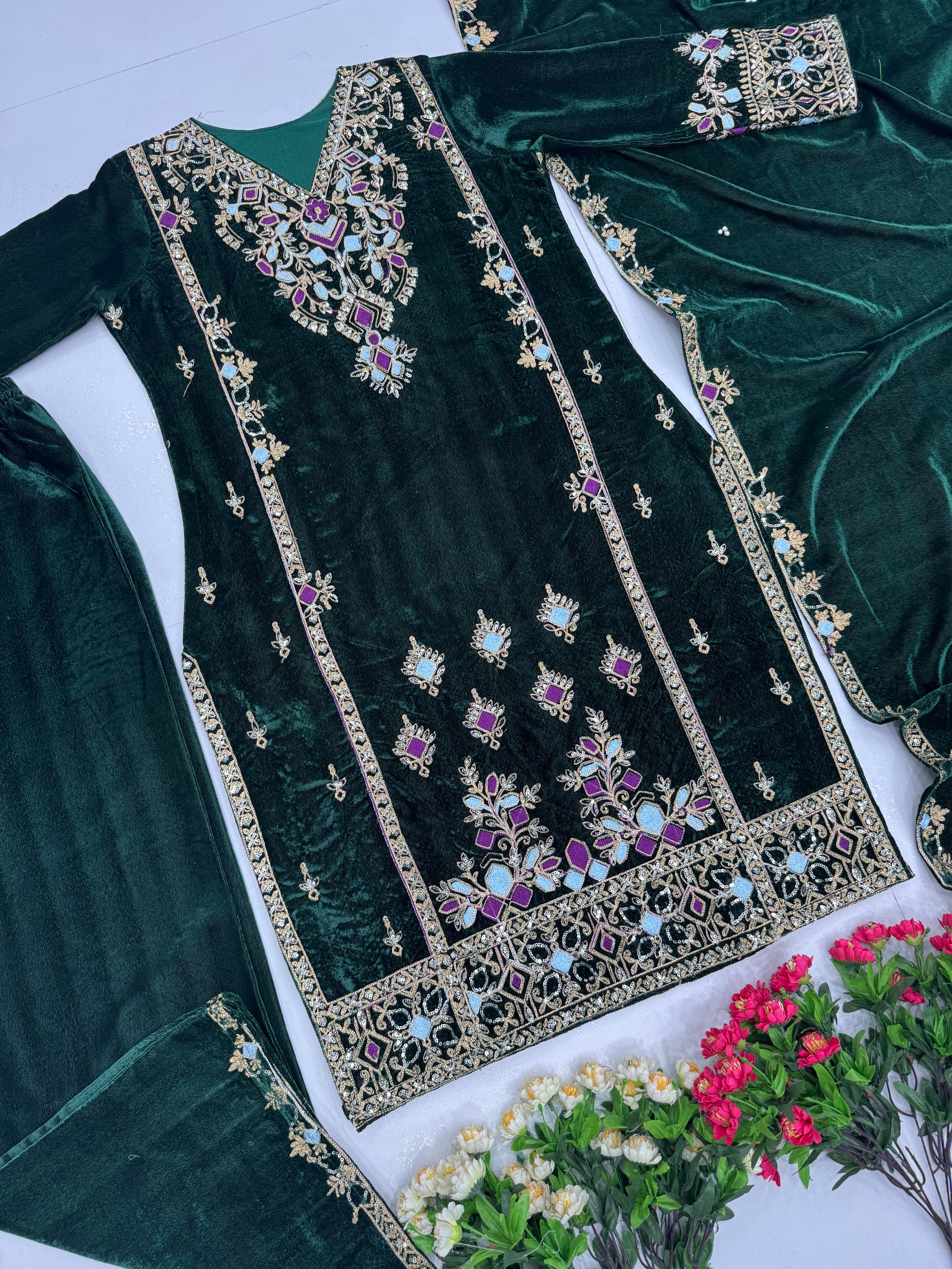 Beautiful Party Wear Velvet Top And Bottom With Dupatta