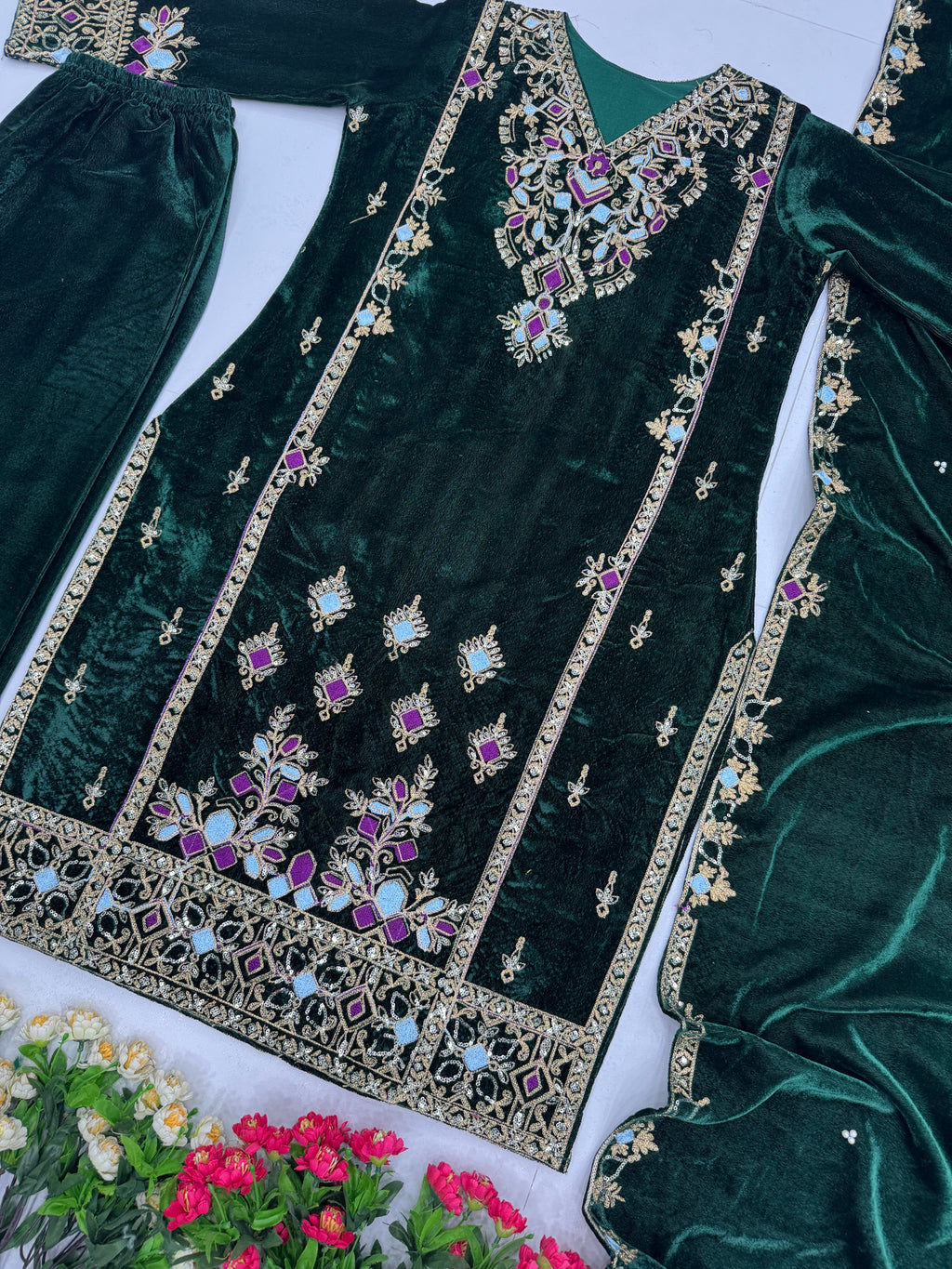 Beautiful Party Wear Velvet Top And Bottom With Dupatta