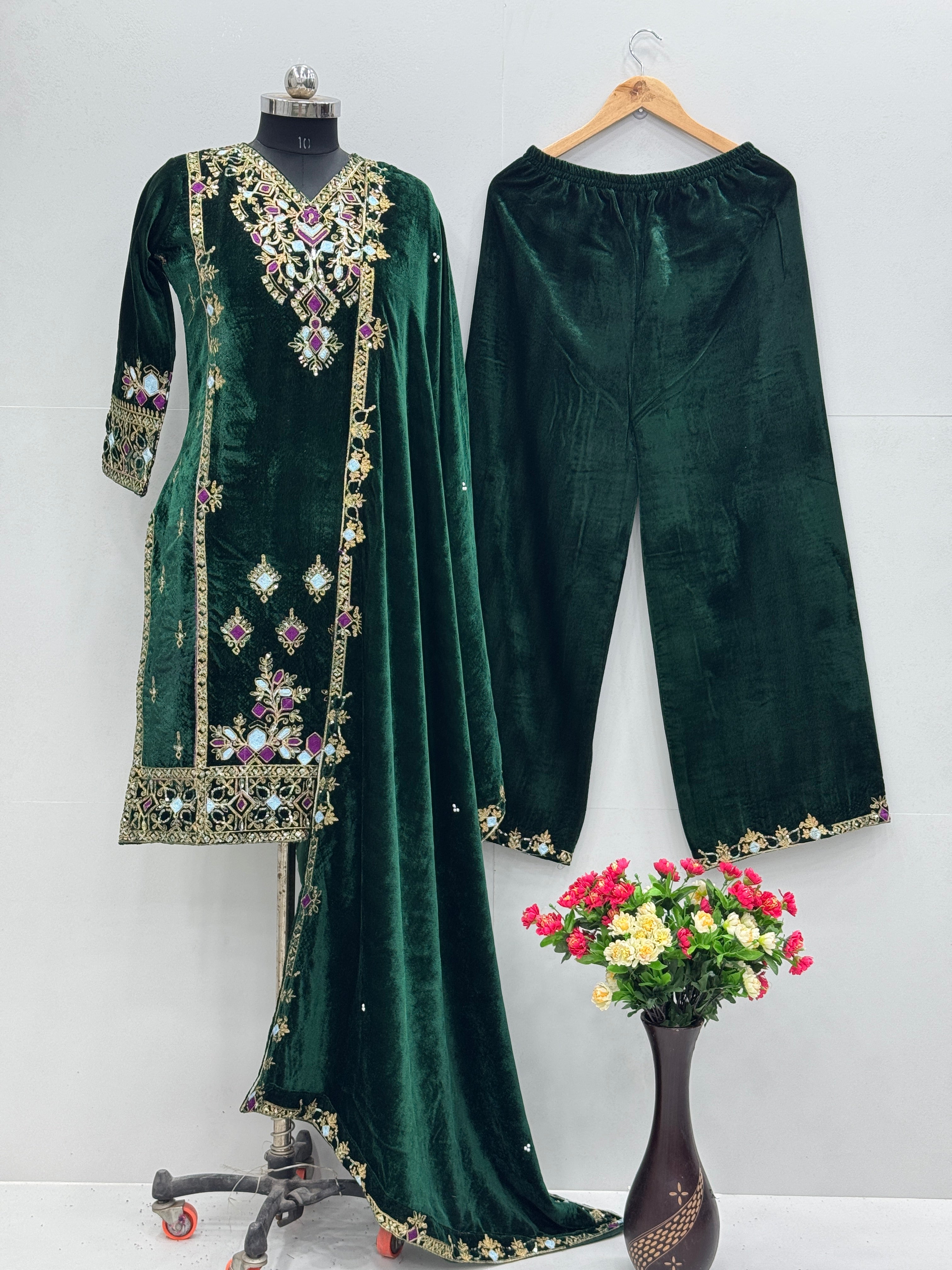 Beautiful Party Wear Velvet Top And Bottom With Dupatta