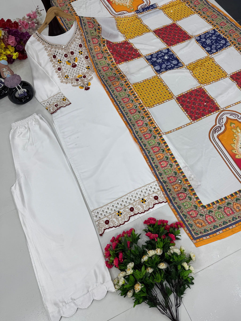 Designer Party Wear Top Plazzo And Dupatta With Real Mirror Work