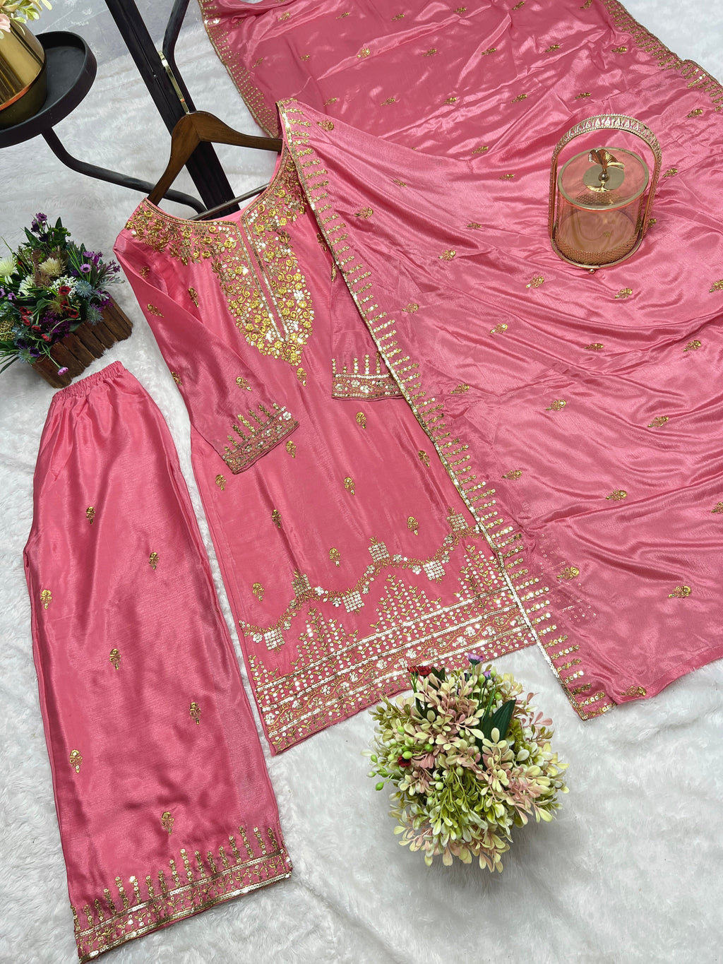 Beautiful Top-Plazzo And Dupatta With Embroidery Sequence Work