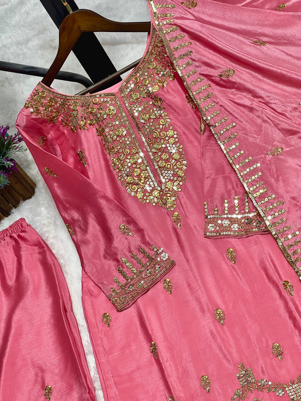 Beautiful Top-Plazzo And Dupatta With Embroidery Sequence Work