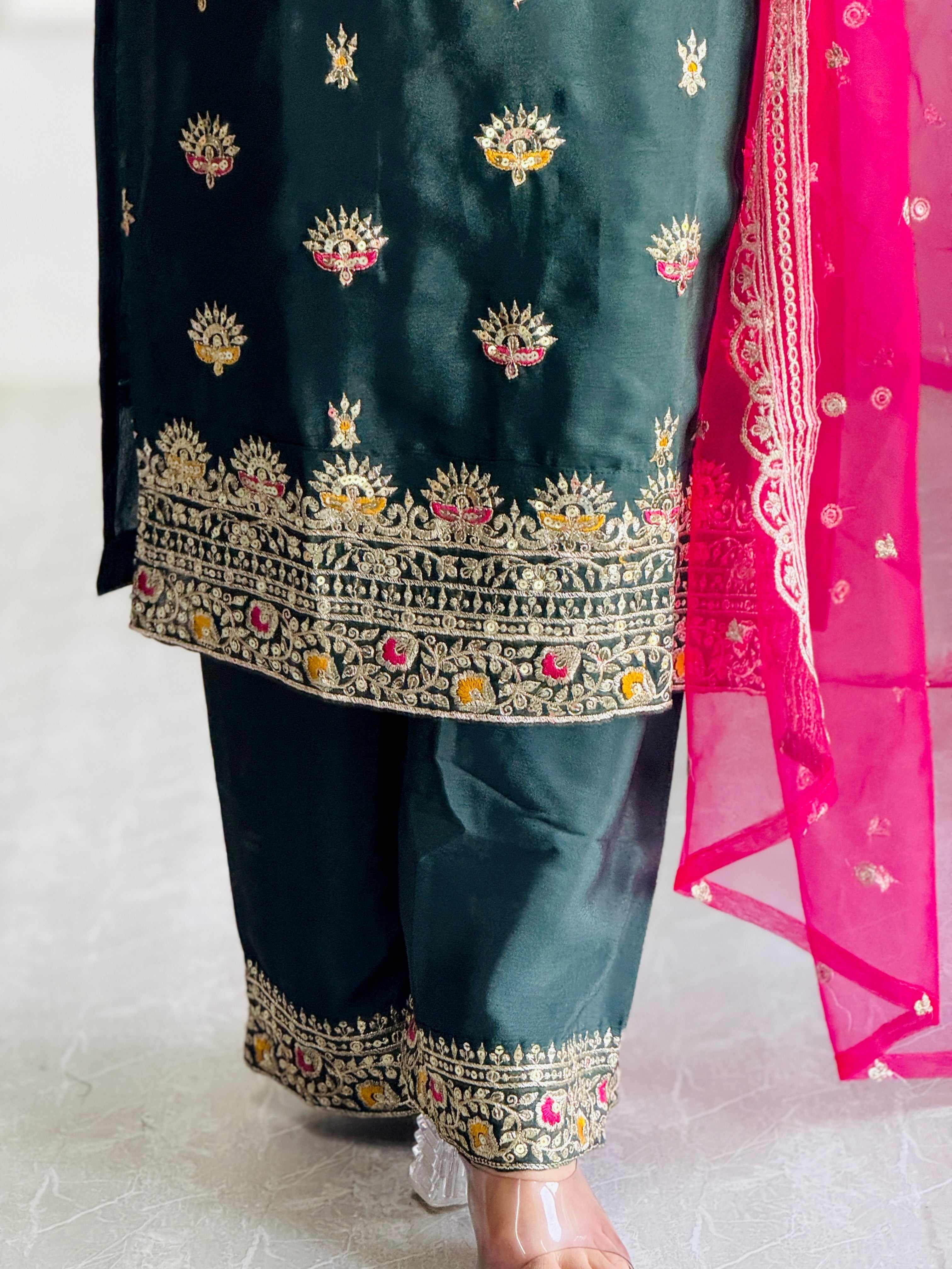 पार्टी वियर खूबसूरत टॉप-प्लाज़ो और दुपट्टा