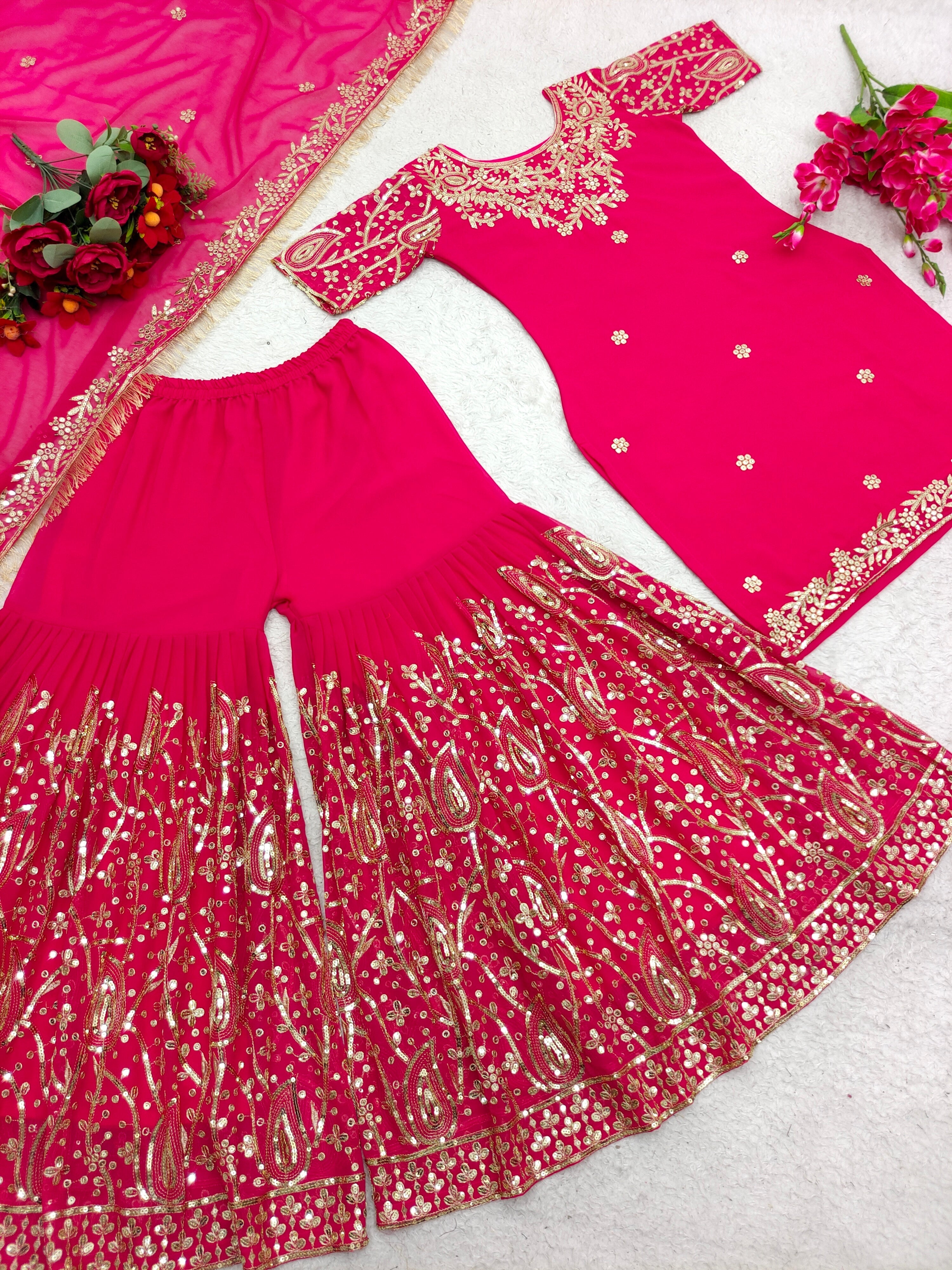 Beautiful Party Wear Look Top-Sarara With Fancy Dupatta