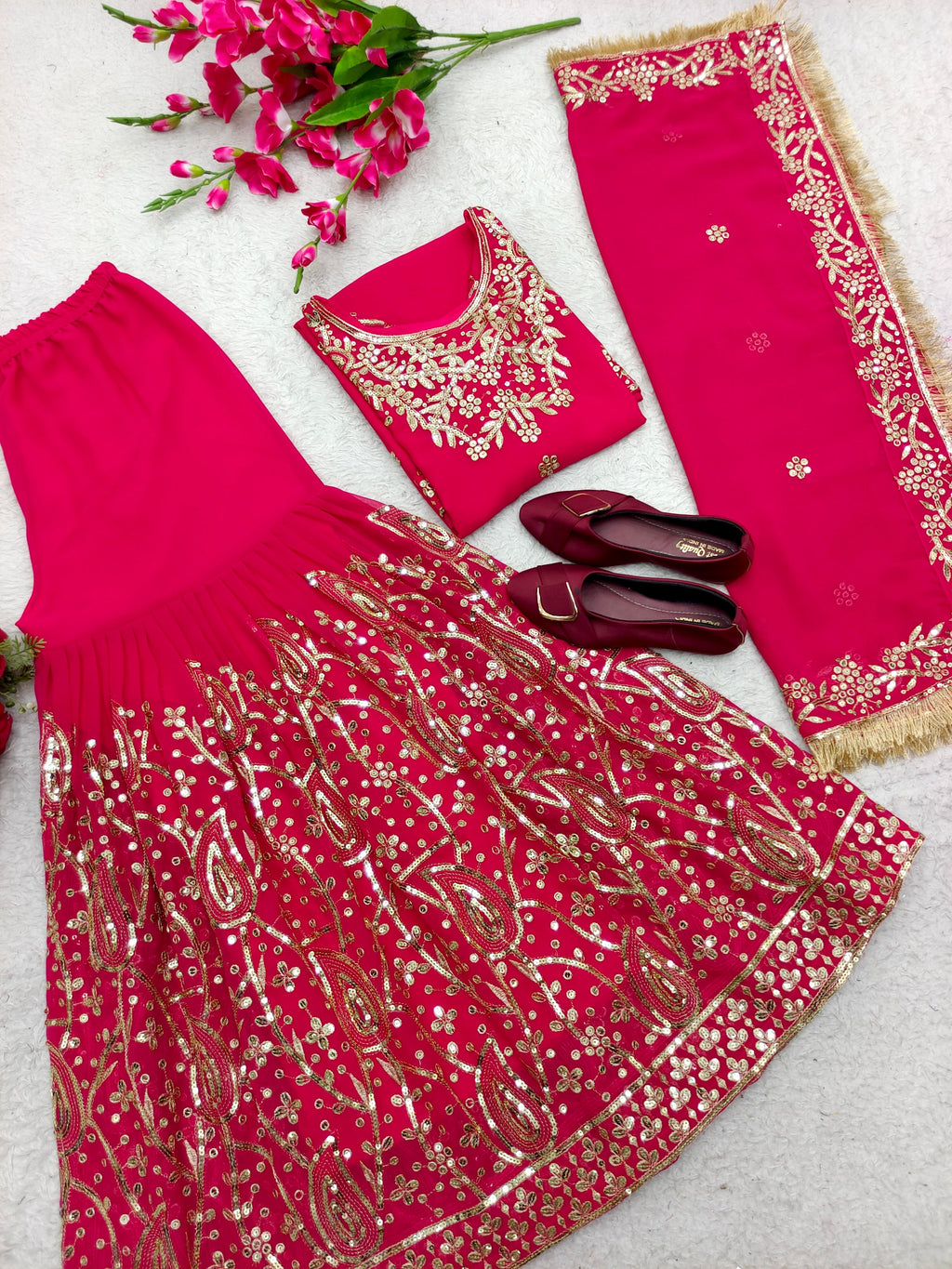 Beautiful Party Wear Look Top-Sarara With Fancy Dupatta