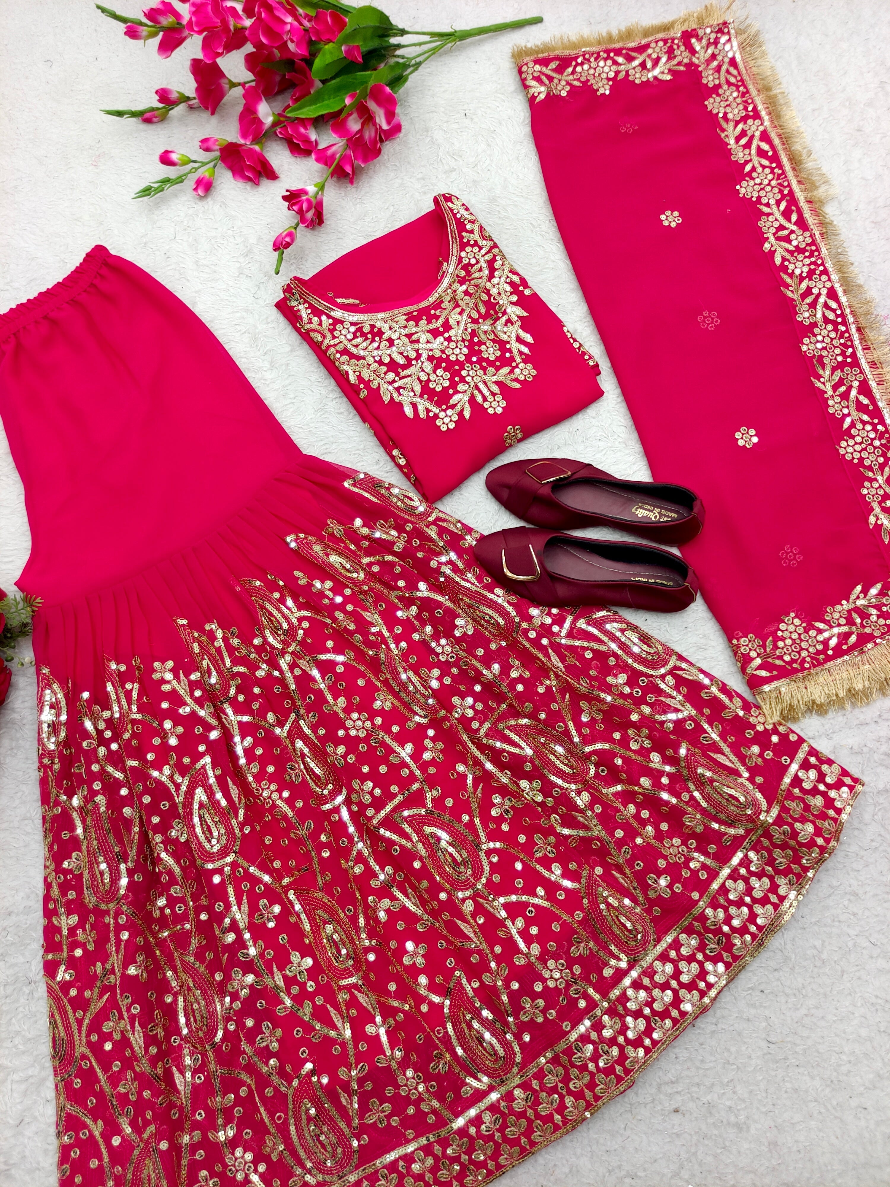 Beautiful Party Wear Look Top-Sarara With Fancy Dupatta
