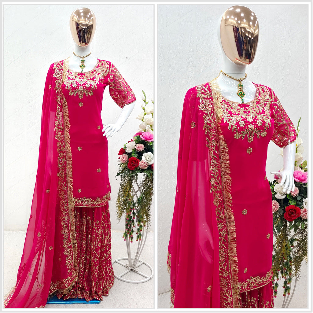 Beautiful Party Wear Look Top-Sarara With Fancy Dupatta