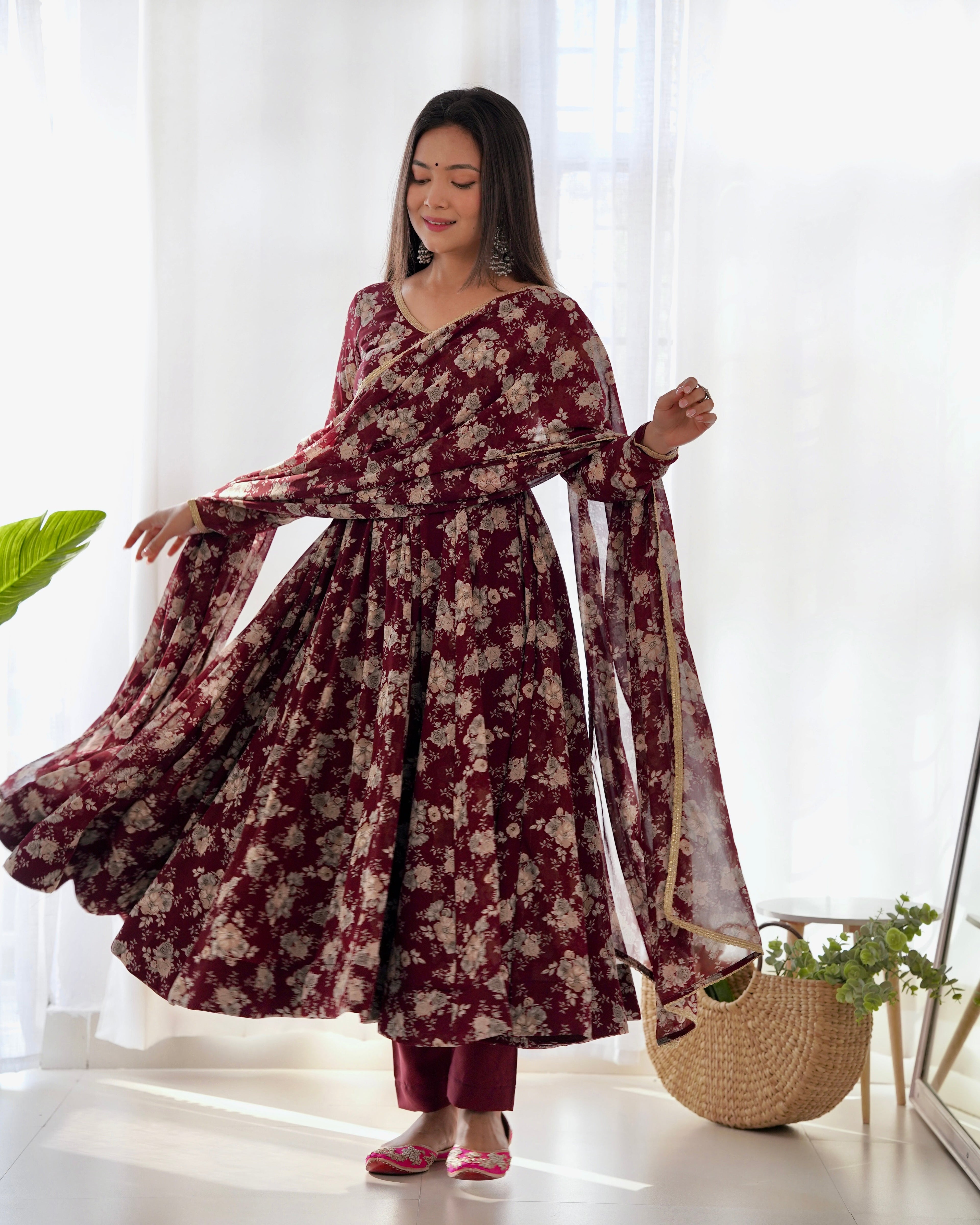 Beautiful Party Wear Anarkali Gown Pent And Dupatta