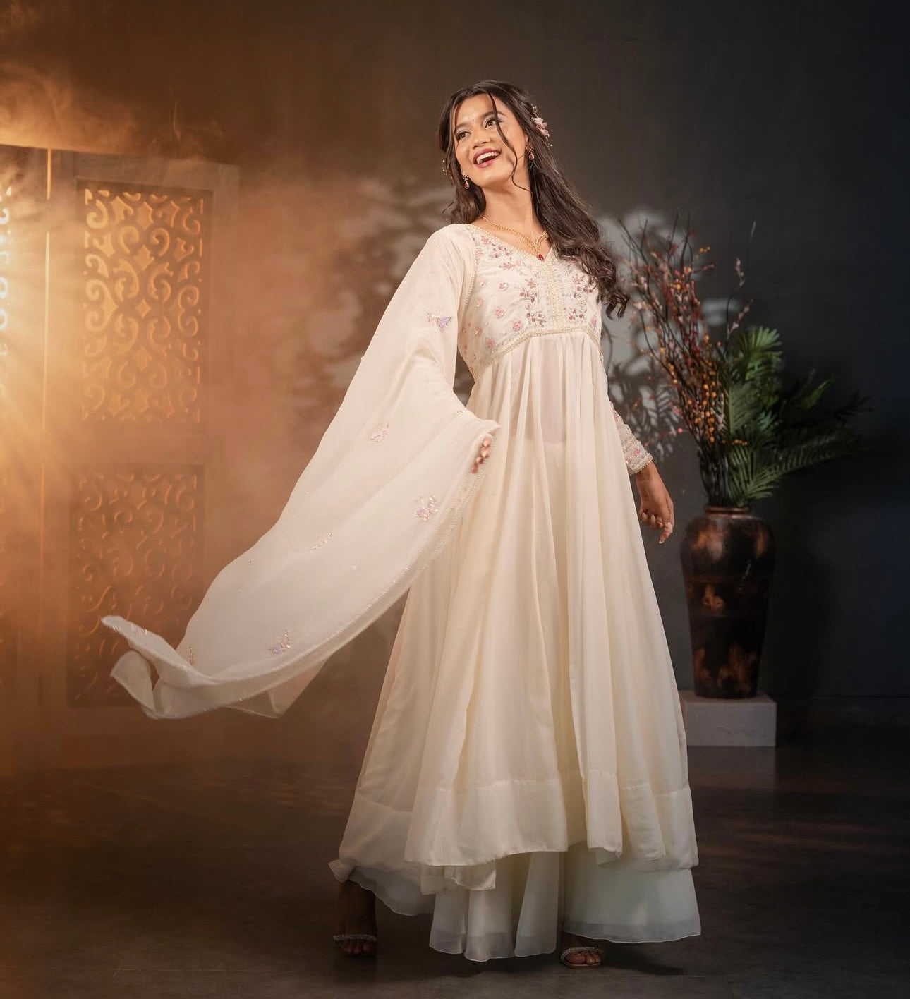 Beautiful Party Wear Gown ,Plazzo And Dupatta