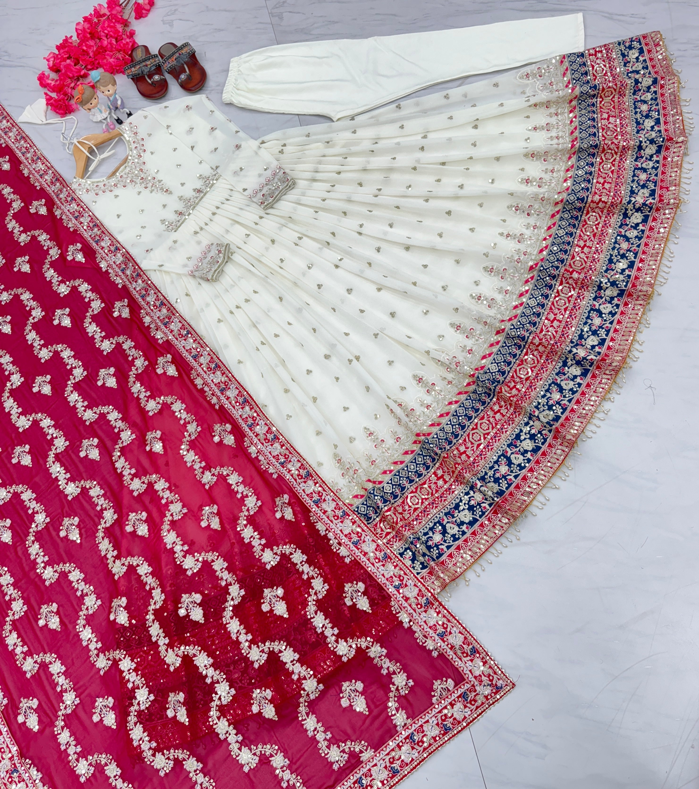 Party Wear Look Gown, Dupatta & Bottom Set