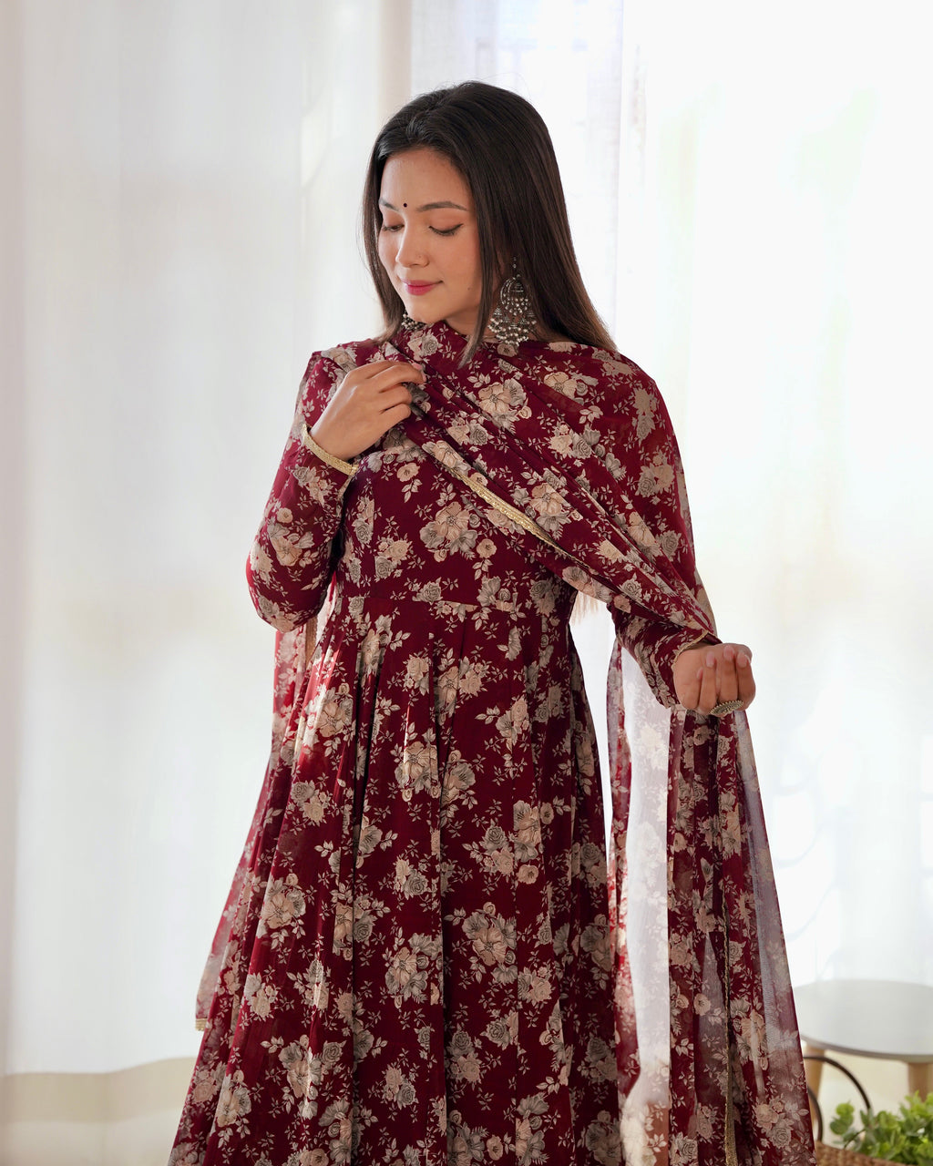Beautiful Party Wear Anarkali Gown Pent And Dupatta