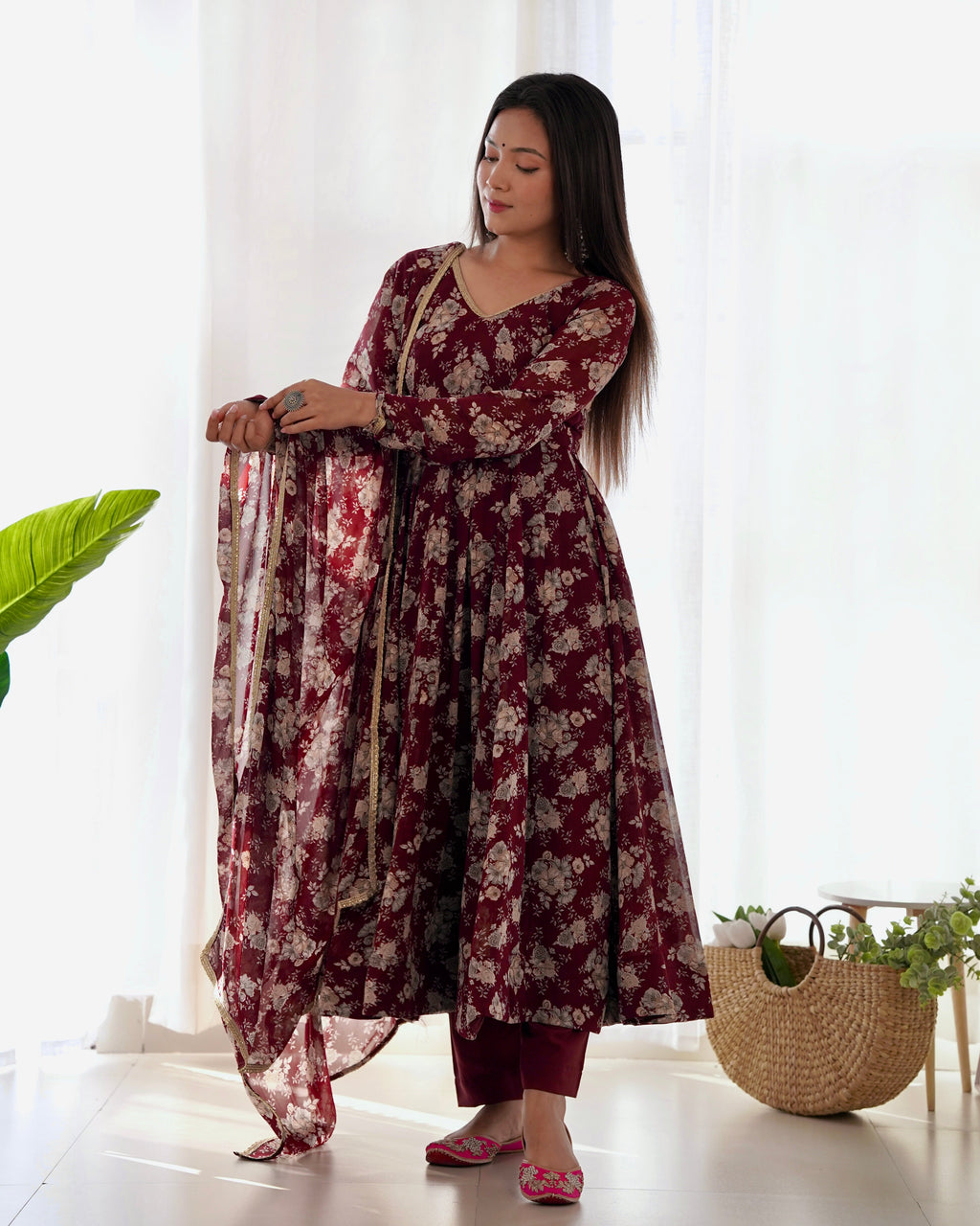 Beautiful Party Wear Anarkali Gown Pent And Dupatta