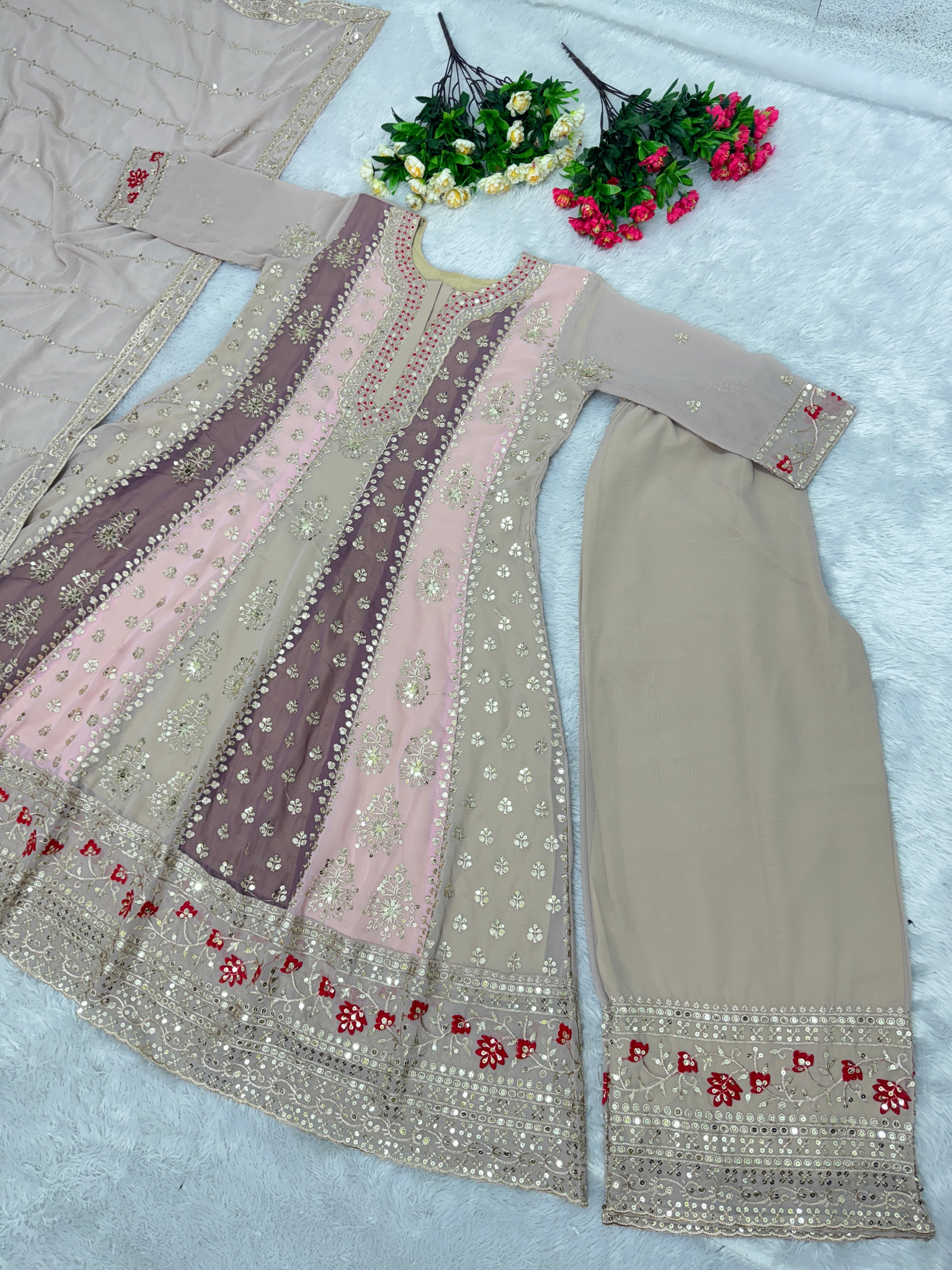 Beautiful Top Bottom And Plazzo With Sequence Work
