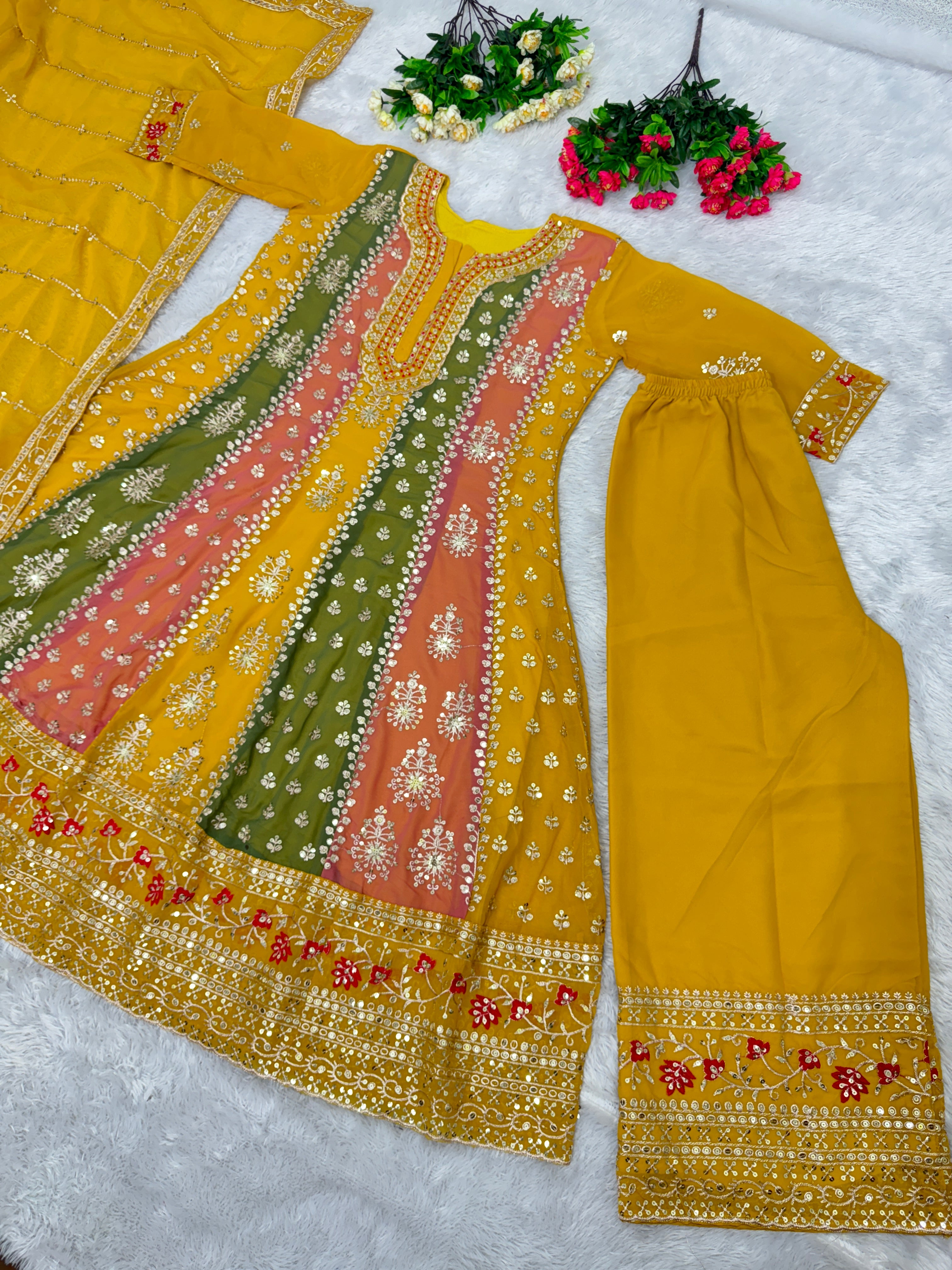 Beautiful Top Bottom And Plazzo With Sequence Work