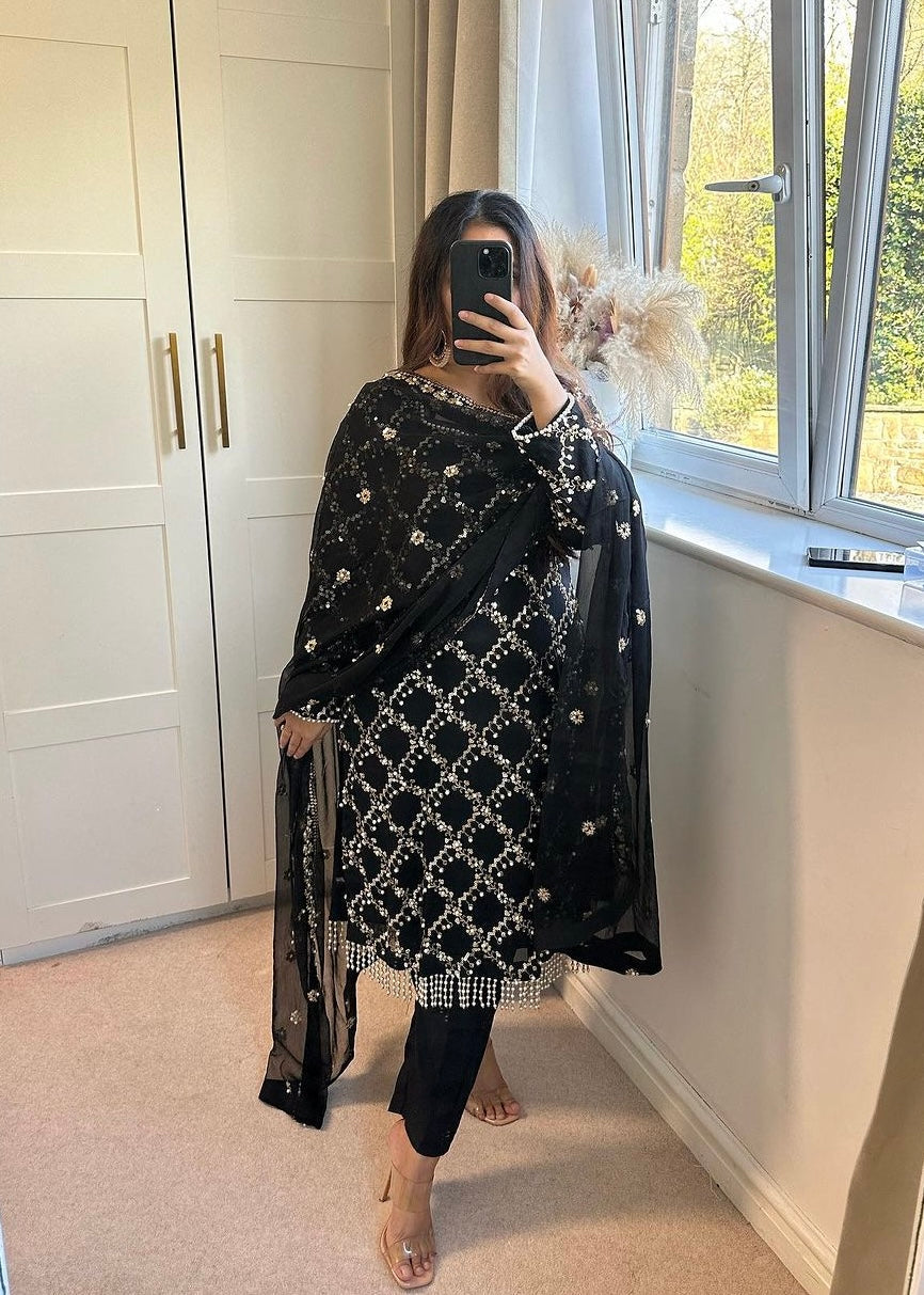 Designer Long Top , Pant and Dupatta In Fancy Style