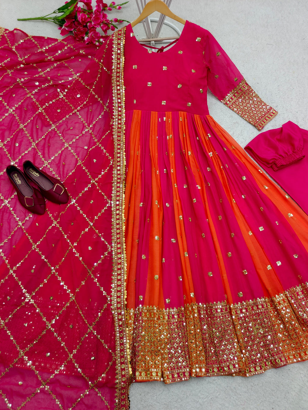 Designer Party Wear Gown With Pent And Beautiful Dupatta