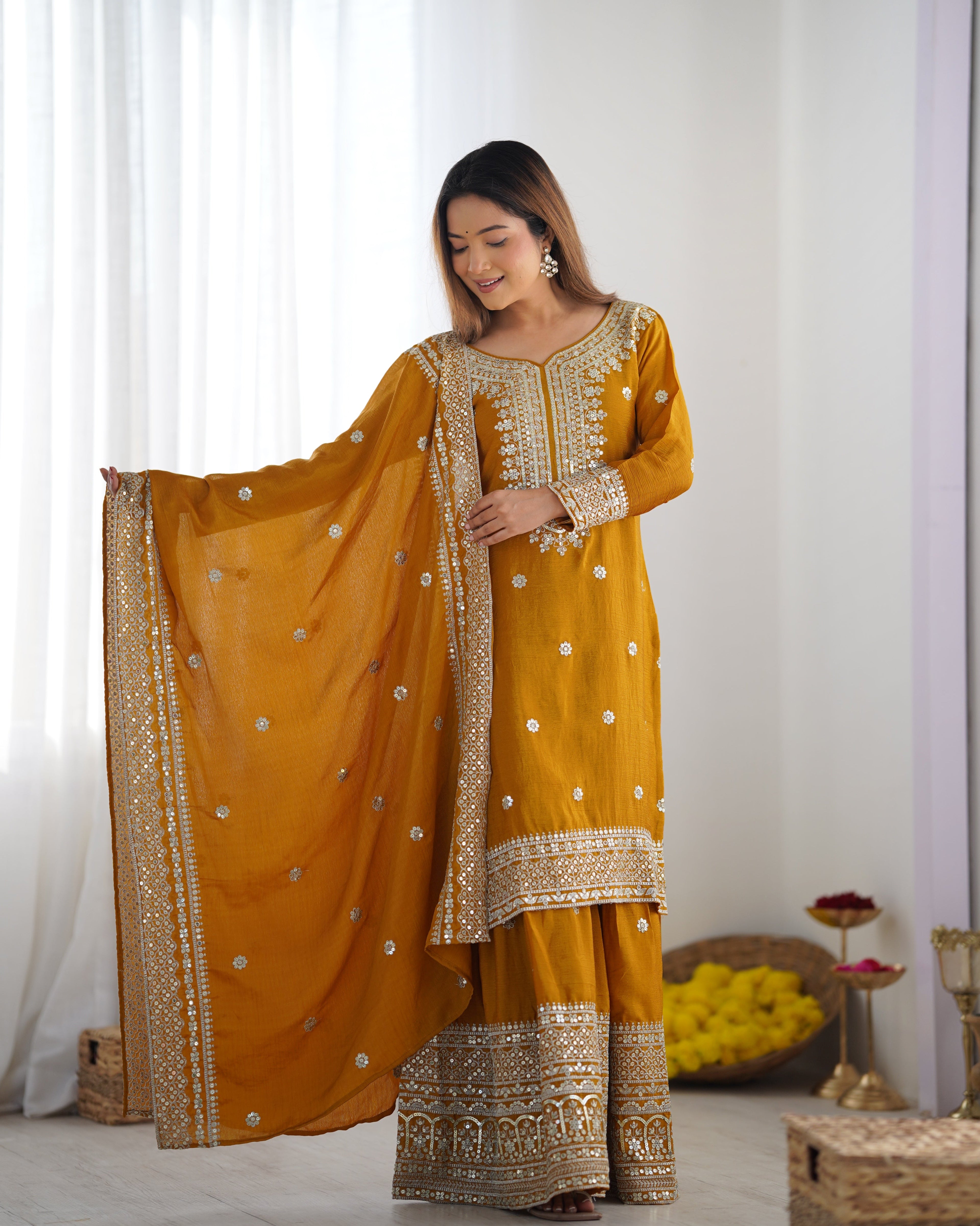 Beautiful Top-Plazo And Dupatta With Heavy Embroidery Sequence Work