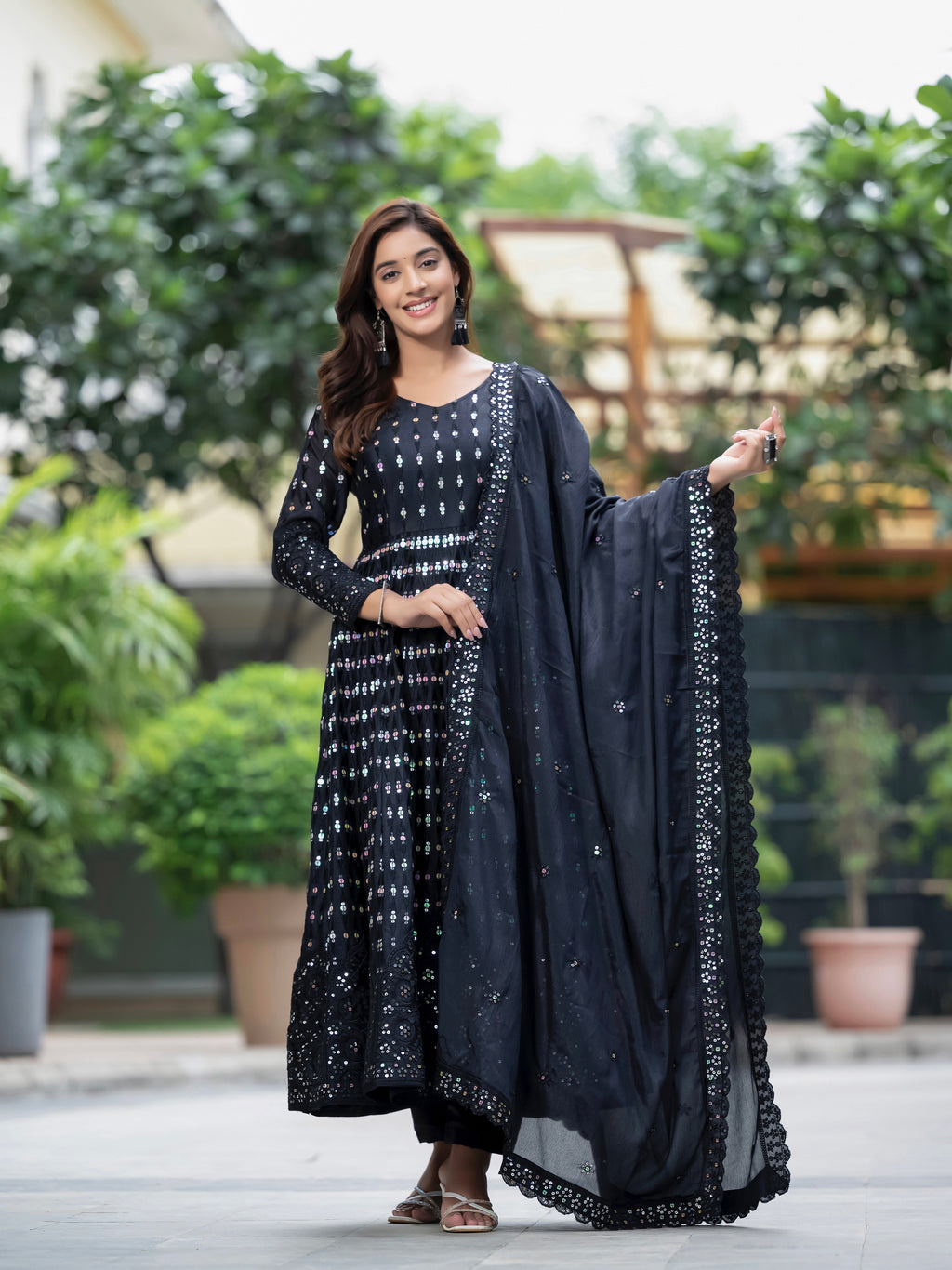 Party Wear Anarkali Gown With Sequence Embroidery Work