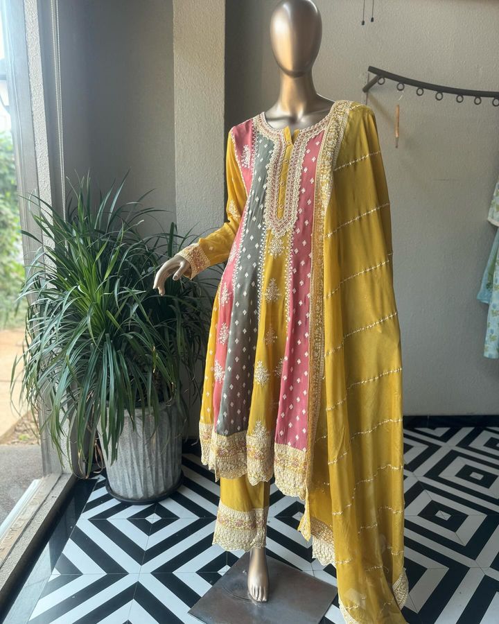 Beautiful Top Bottom And Plazzo With Sequence Work
