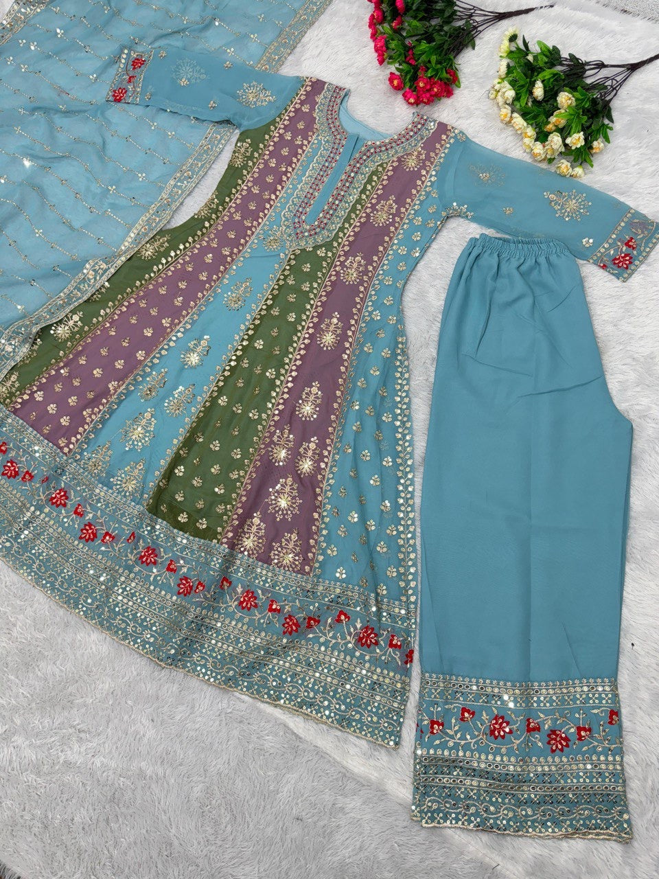 Beautiful Top Bottom And Plazzo With Sequence Work
