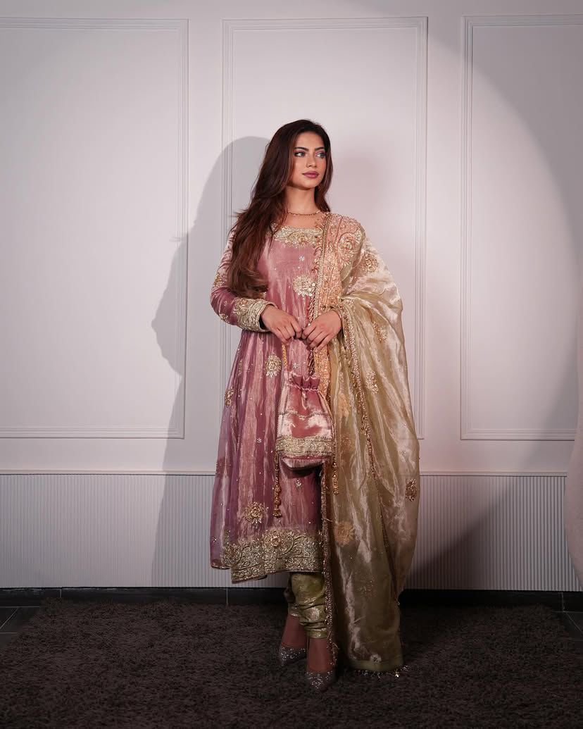 Designer Party Wear Gown Pent And Dupatta With Pearl Hand Work