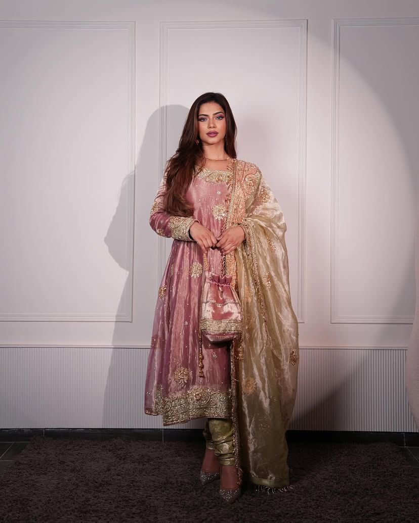 Designer Party Wear Gown Pent And Dupatta With Pearl Hand Work