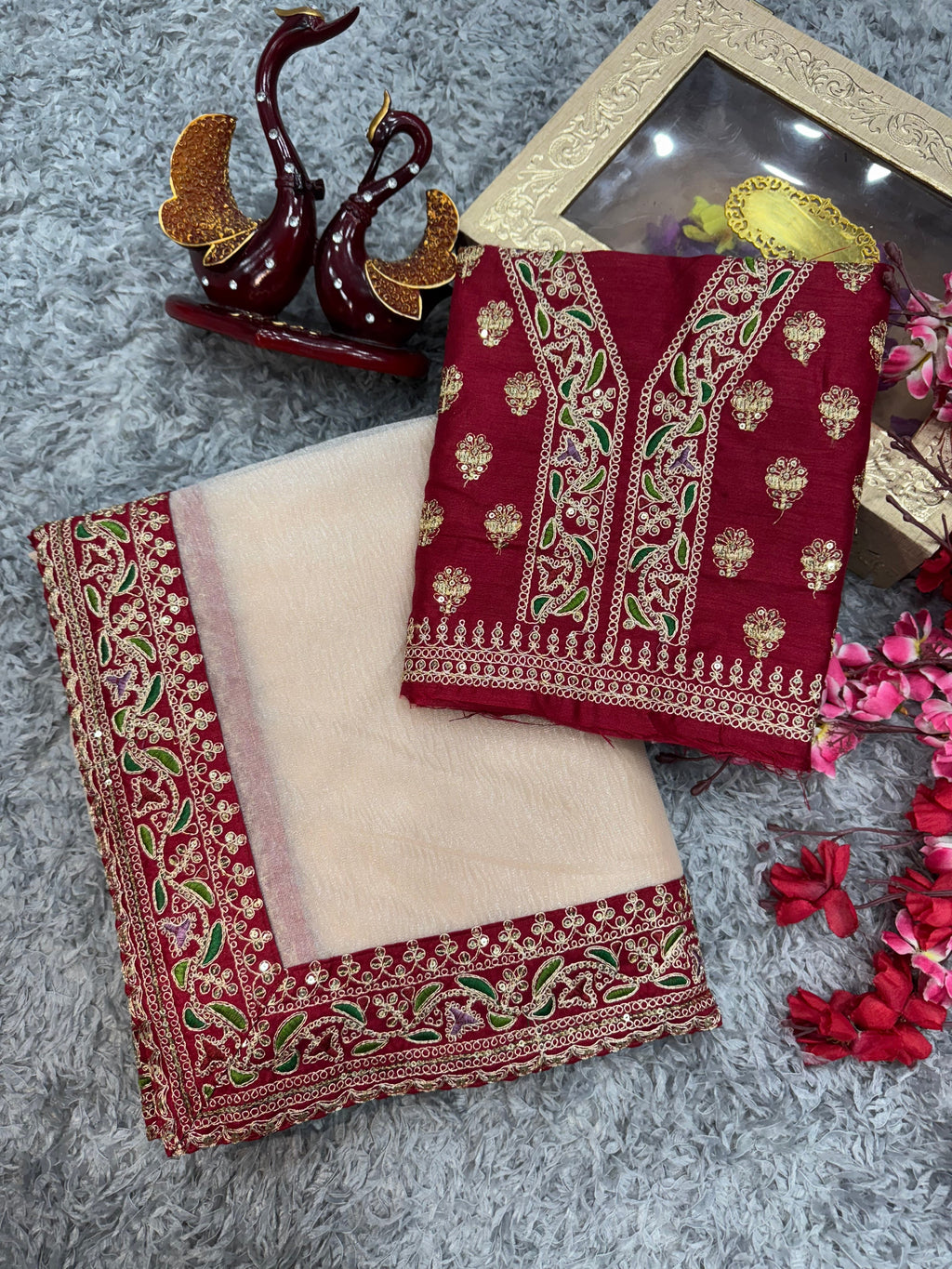 Designer Party Wear Saree With Embroidery Work Lace Border