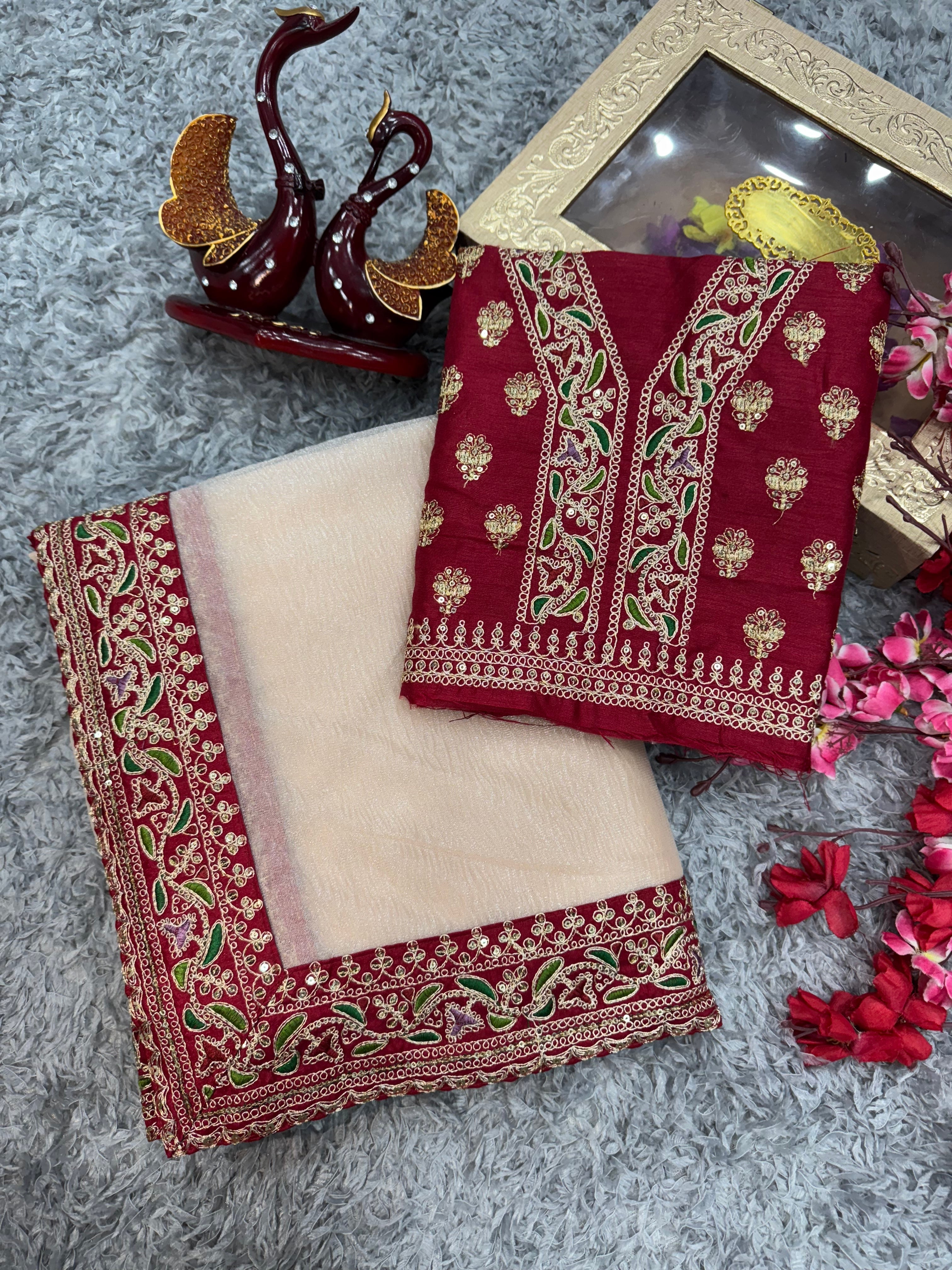 Designer Party Wear Saree With Embroidery Work Lace Border