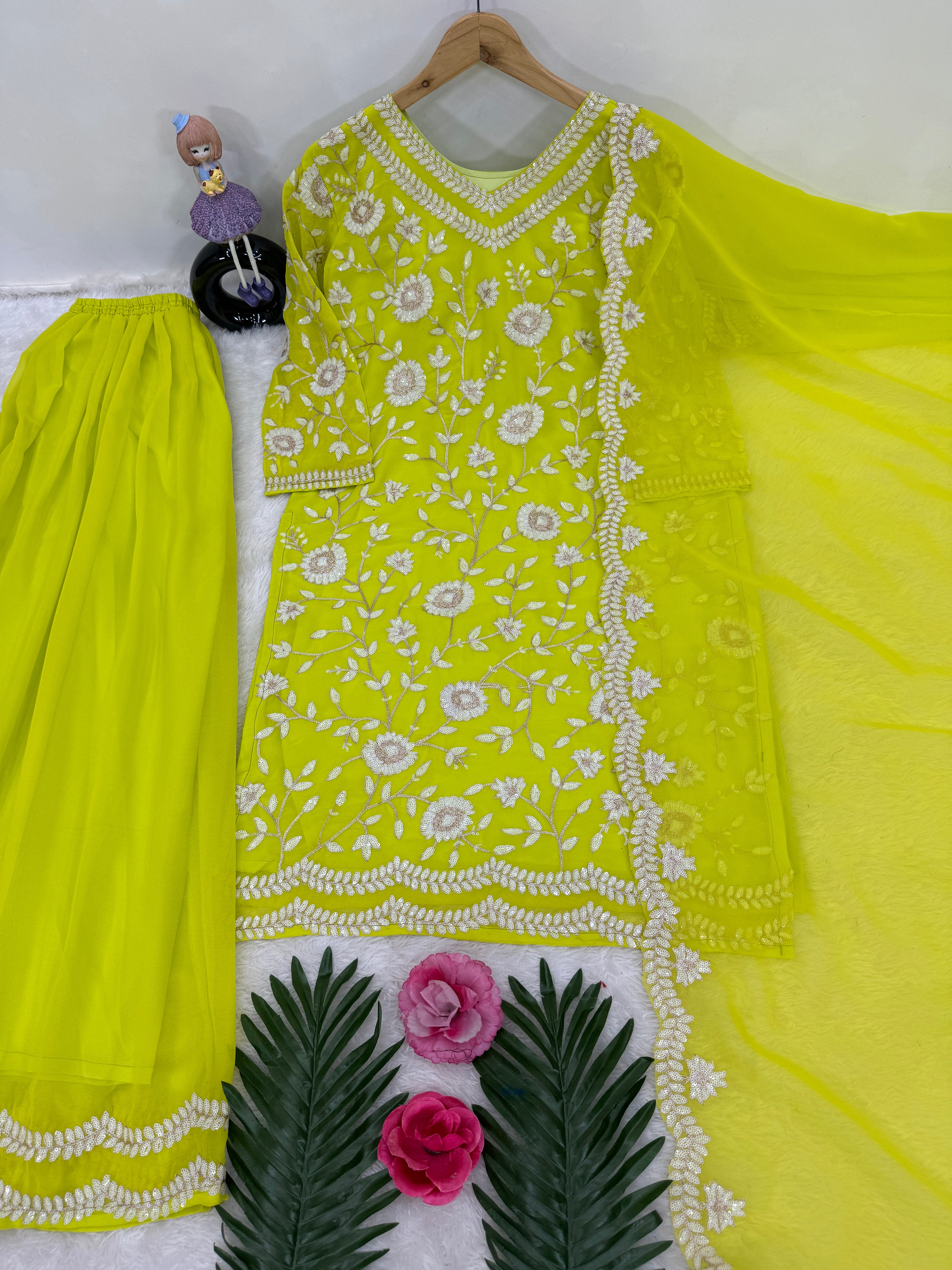 Party Wear Designer Top Plazzo With Dupatta