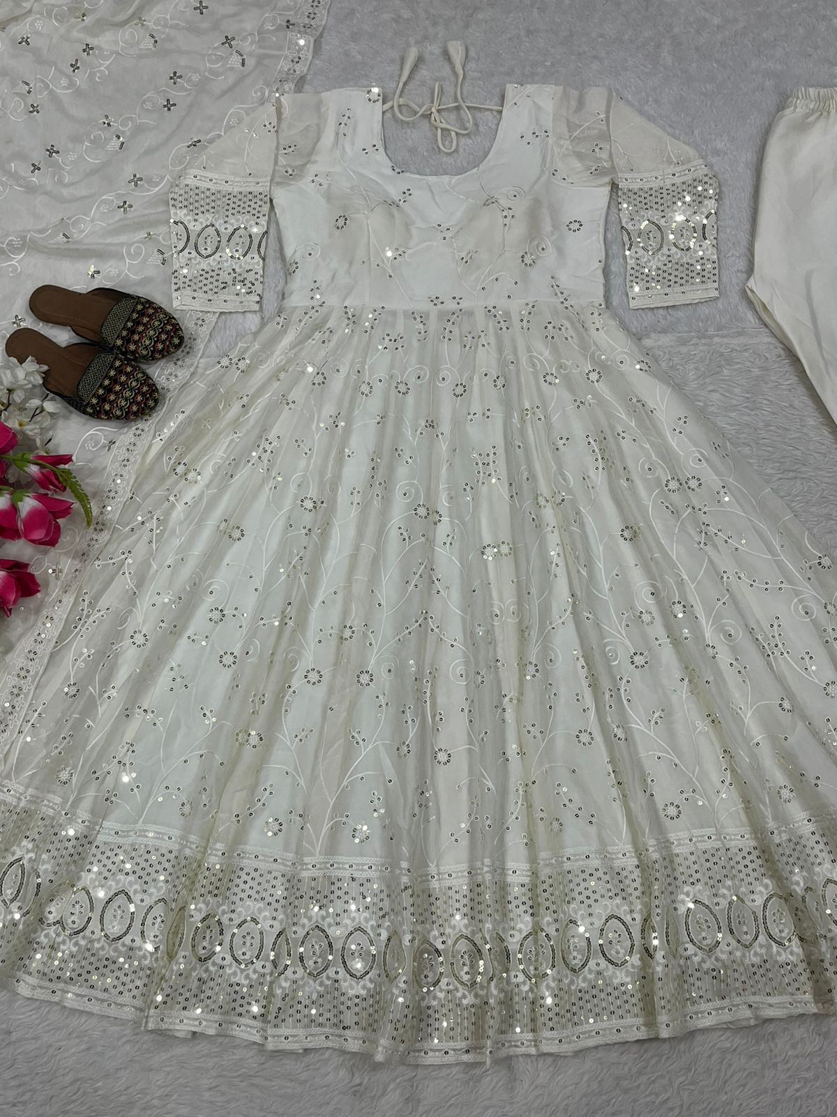 Designer Anarkali Suit With Sequence And Embroidery Work