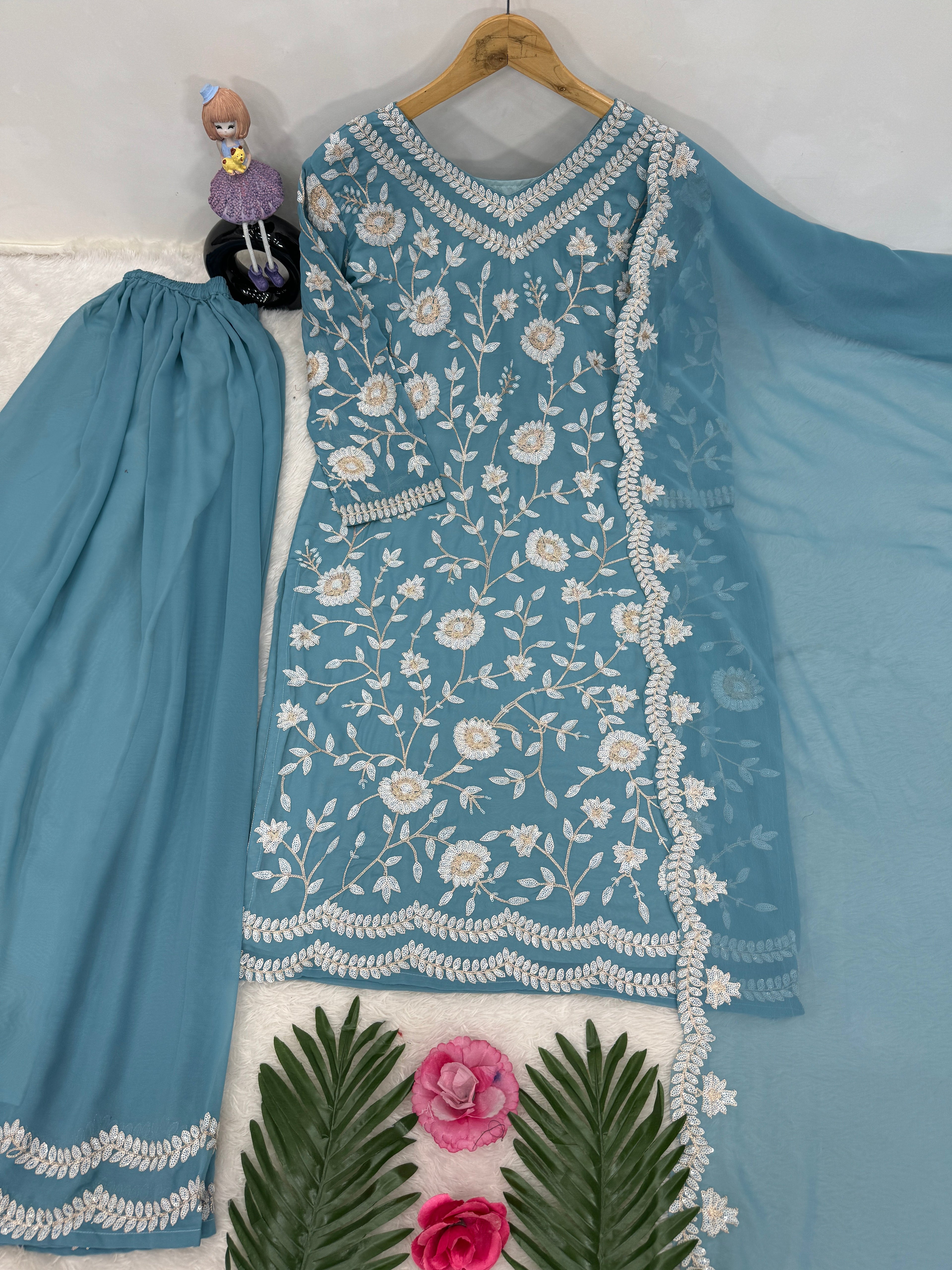 Party Wear Designer Top Plazzo With Dupatta